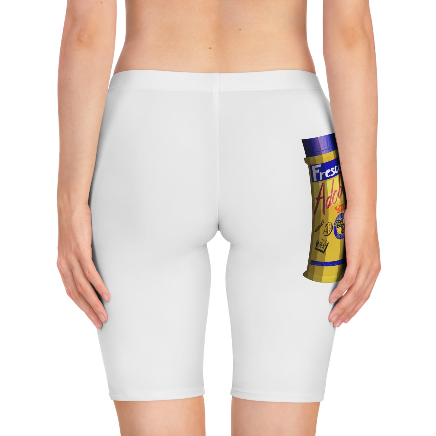 Bike Shorts — 'Combat Vibes' White Athletic Biker Shorts with Adobo Can Graphic