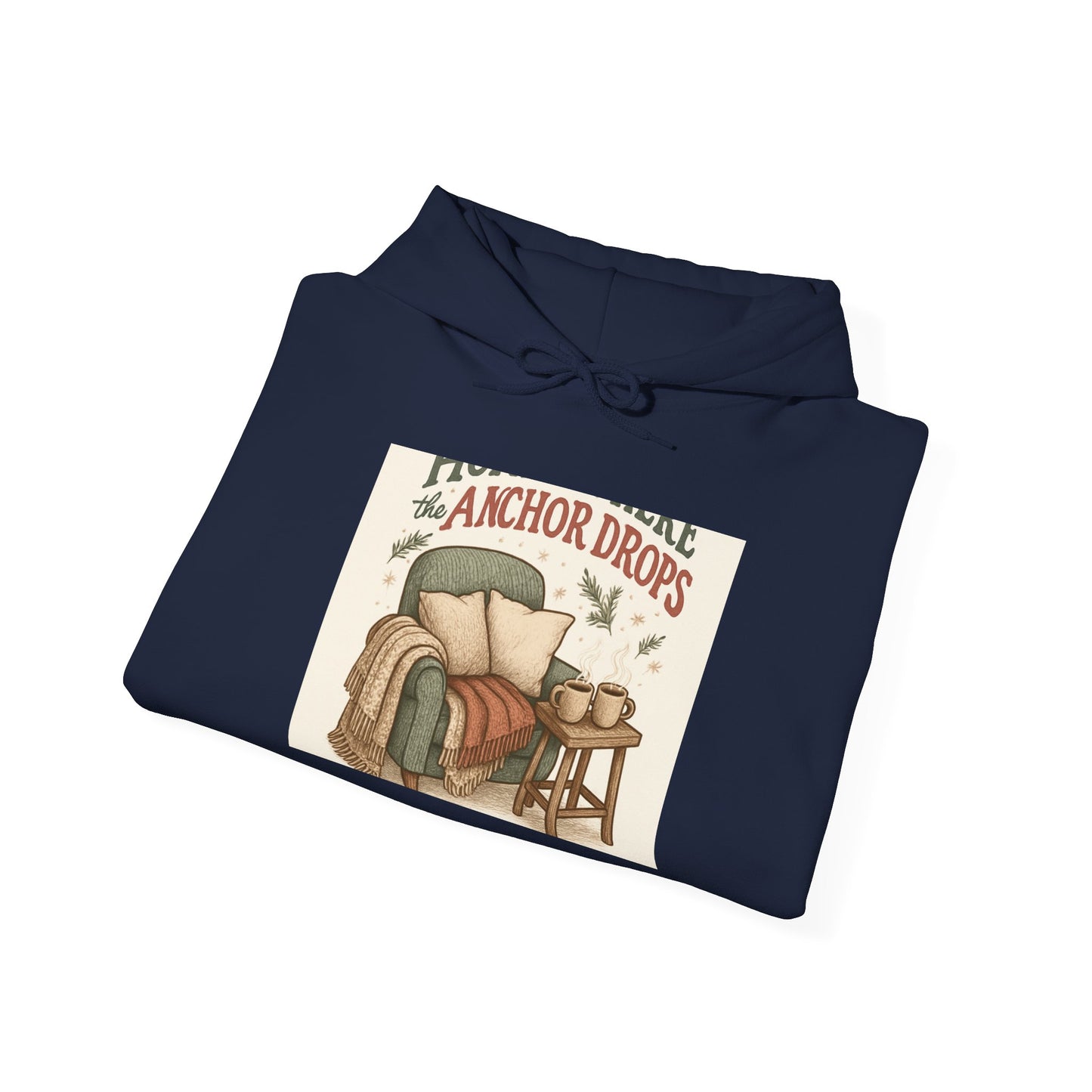 Cozy Reading Nook Hoodie — "When Anchor Drops" Vintage Book & Armchair Design