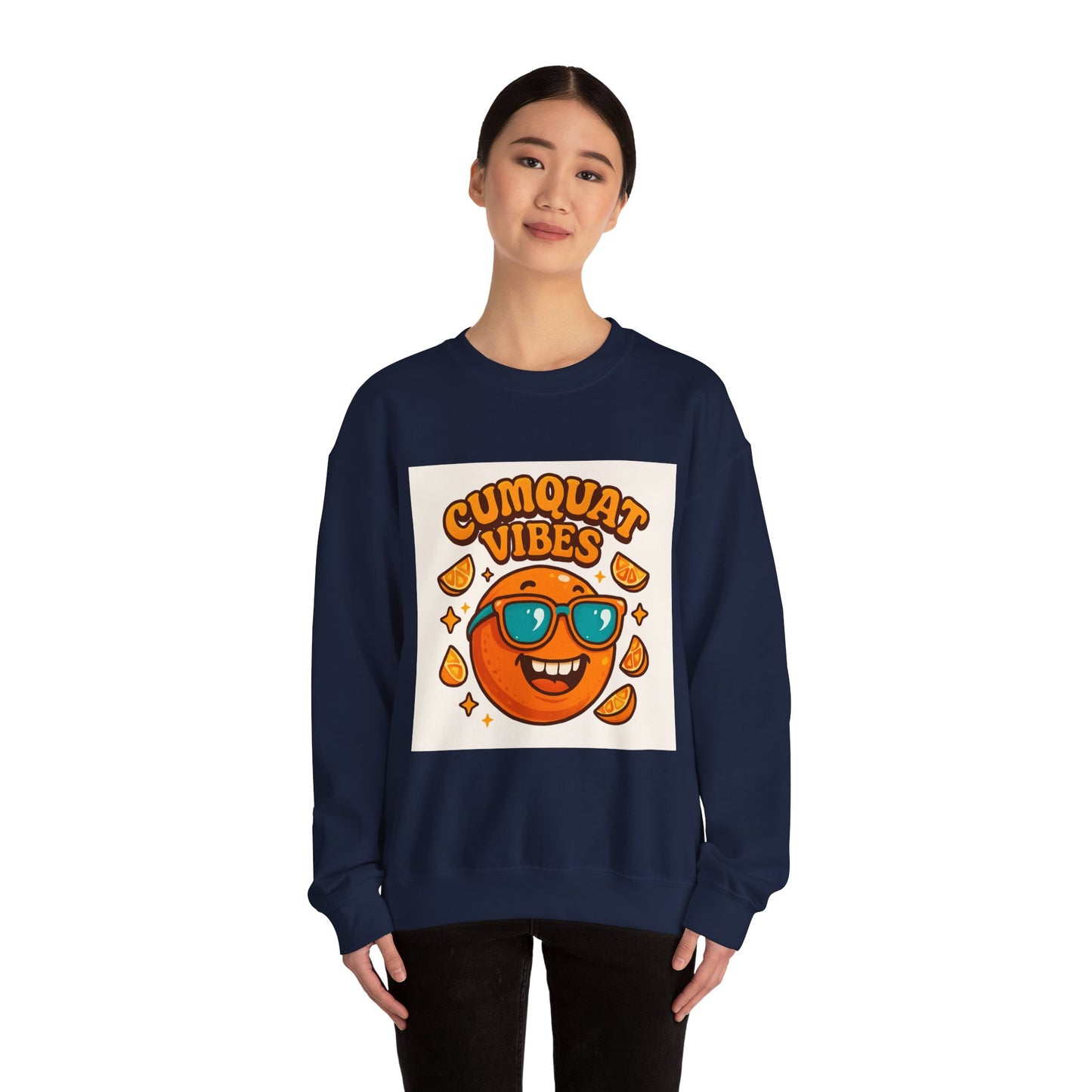 Sweatshirt — "Cumquat Vibes" Cute Sunglasses Orange Graphic Crewneck