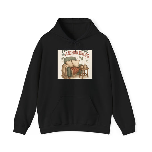 Cozy Reading Nook Hoodie — "When Anchor Drops" Vintage Book & Armchair Design
