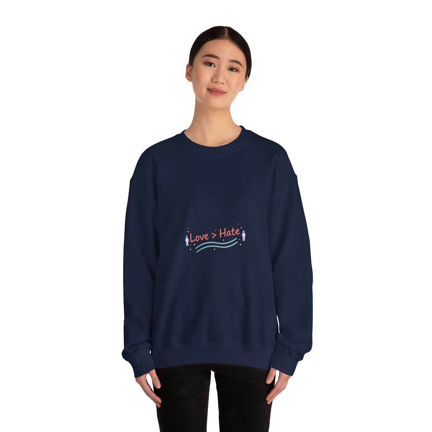 Love > Hate Crewneck Sweatshirt | minimal vibes slogan, casual mood design