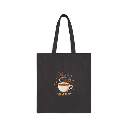 Rise & Grind Coffee Tote | Canvas Tote, Caffeine Humor, Minimalist Cafe Design
