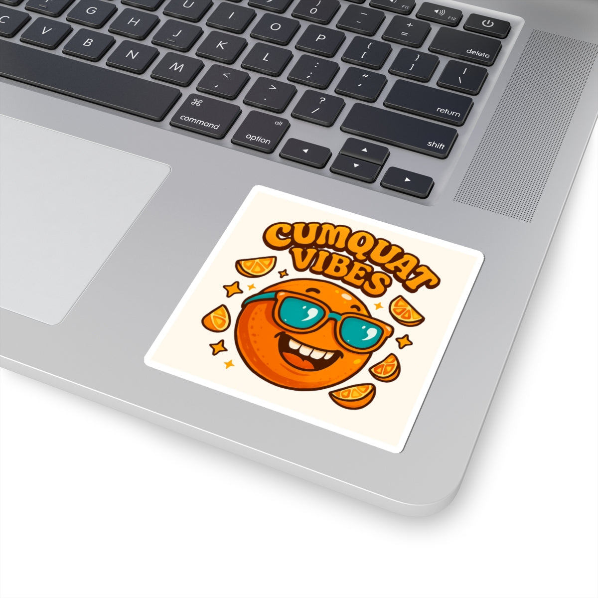 Cumquat Vibes Kiss-Cut Sticker — Retro Sunglasses Orange Fruit Decal