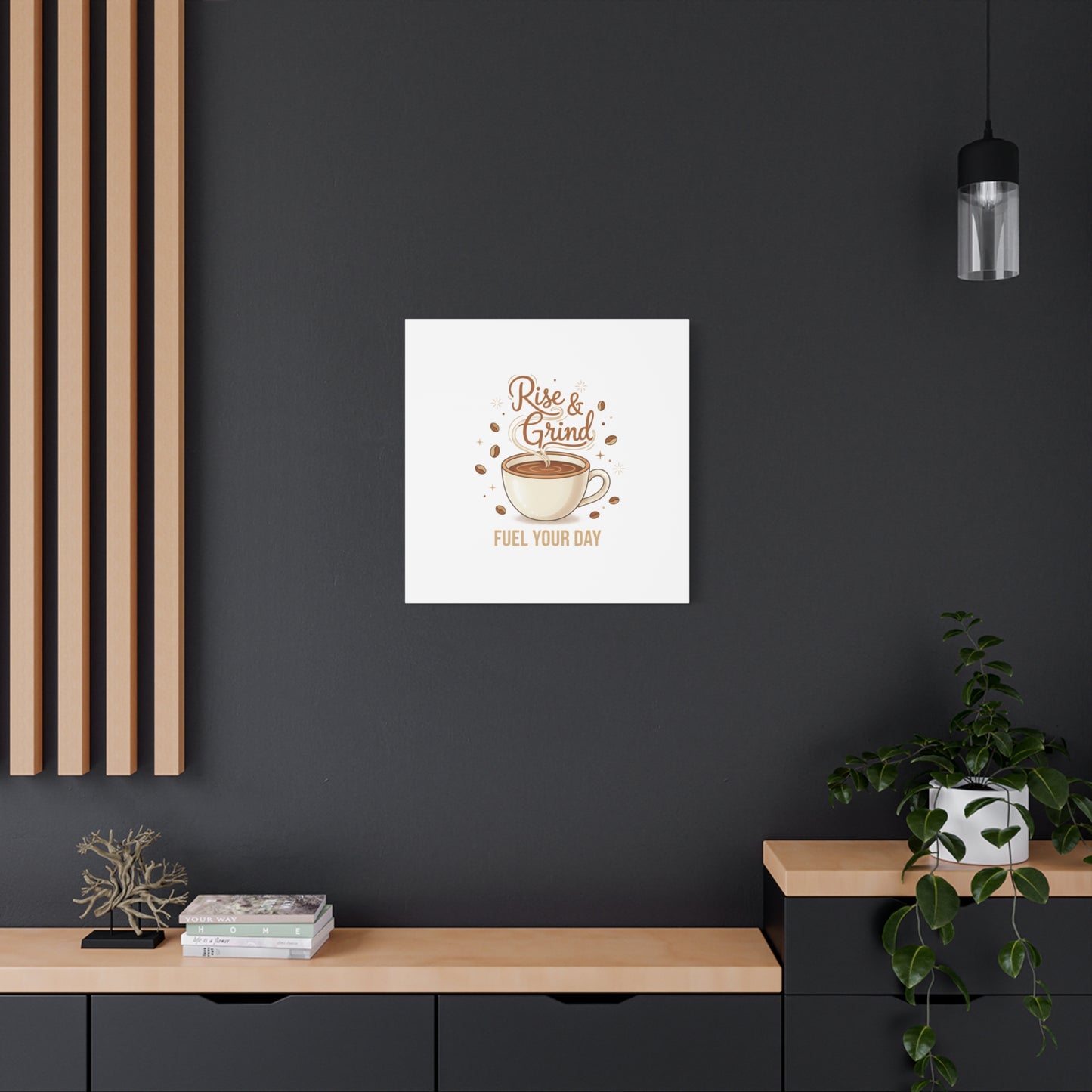 Rise & Grind Fuel Your Day Canvas, Coffee Caffeine Decor | Espresso Joke, Cafe Art