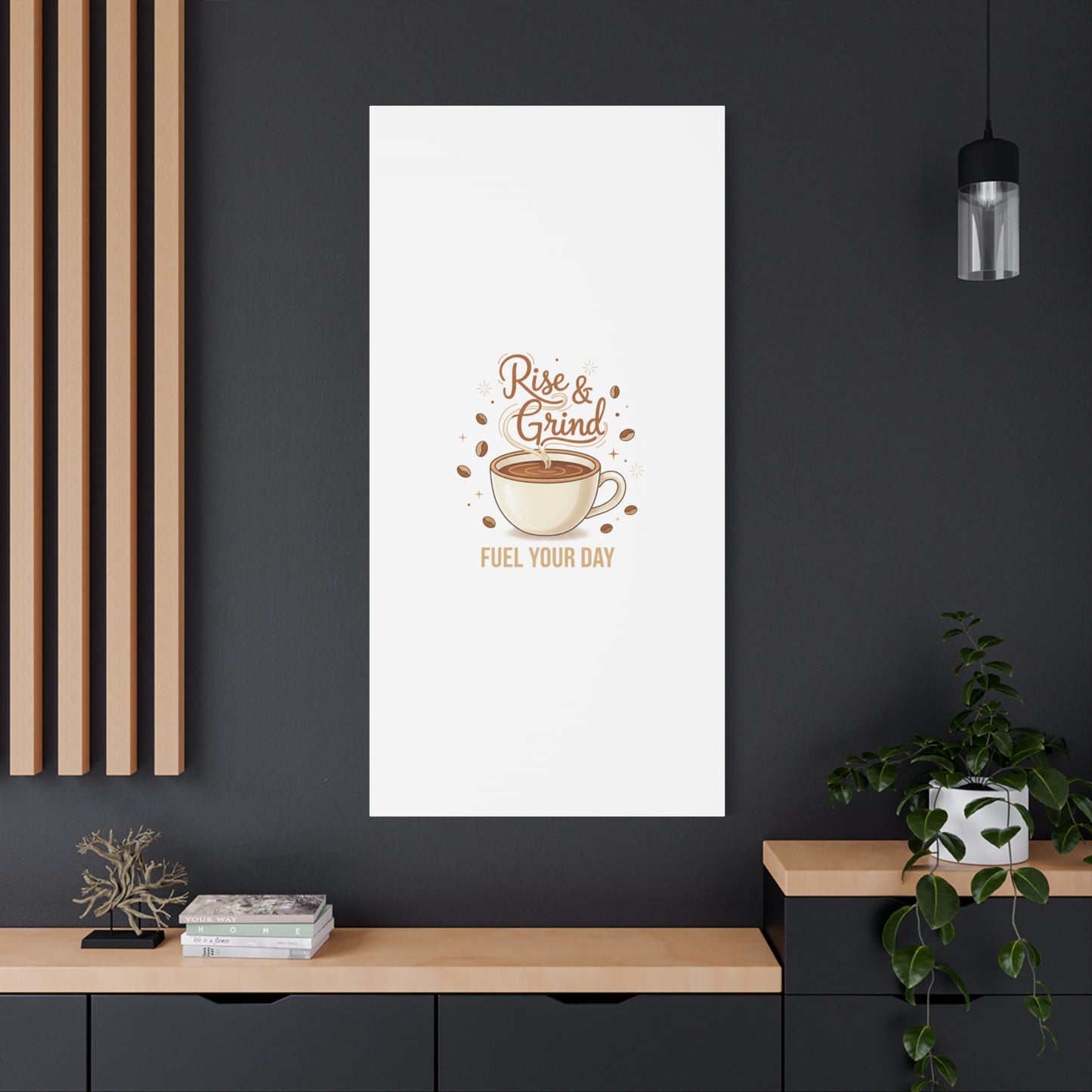 Rise & Grind Fuel Your Day Canvas, Coffee Caffeine Decor | Espresso Joke, Cafe Art