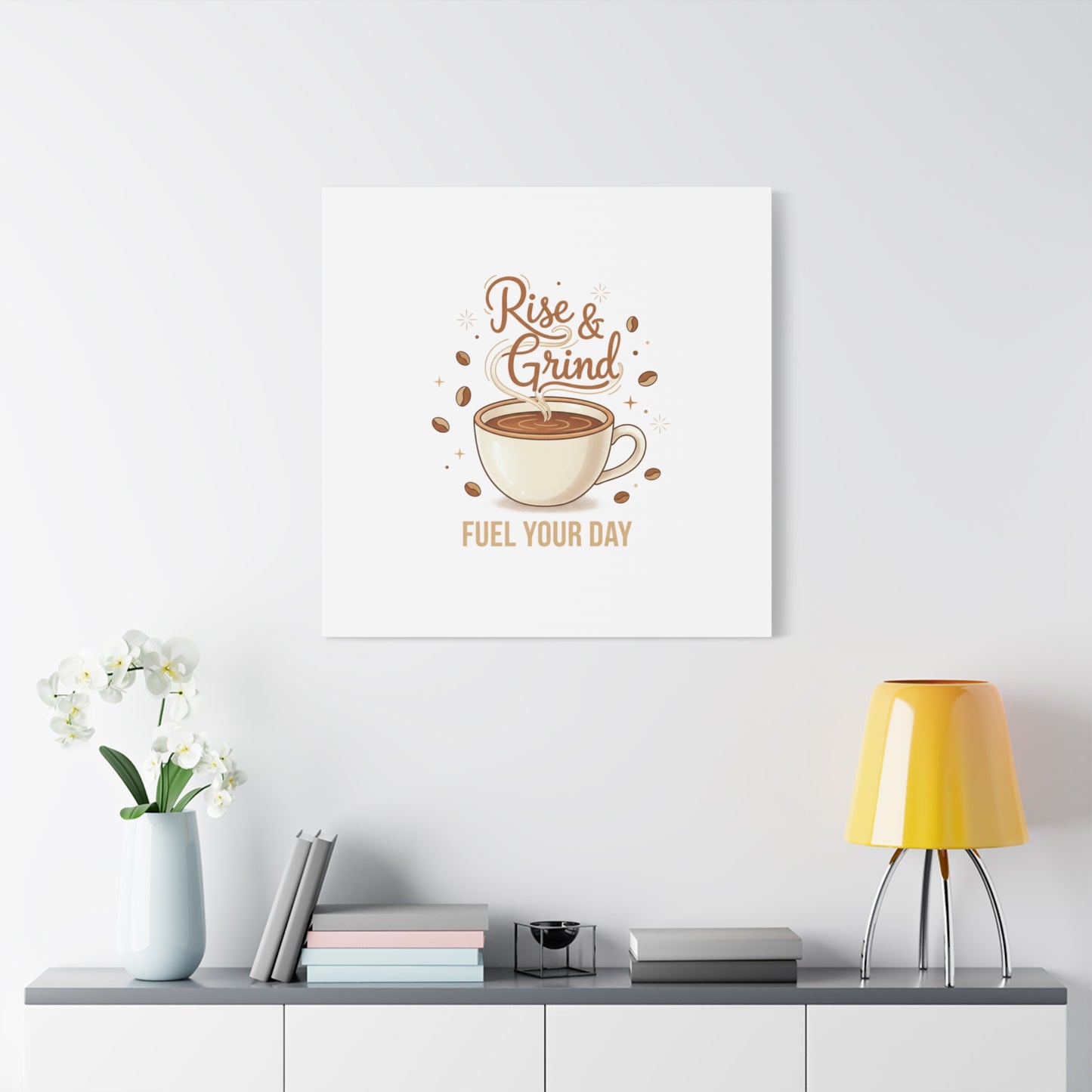Rise & Grind Fuel Your Day Canvas, Coffee Caffeine Decor | Espresso Joke, Cafe Art