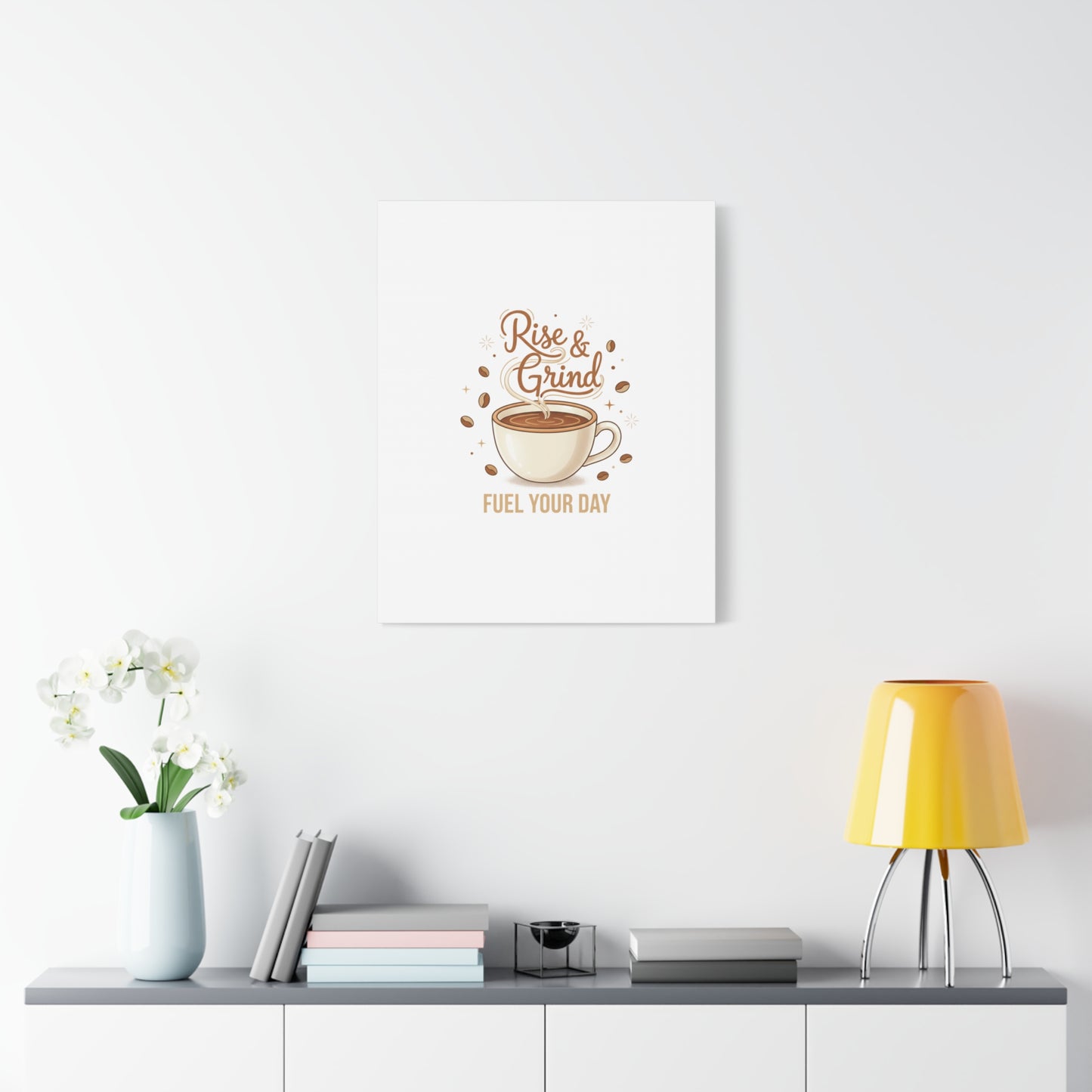 Rise & Grind Fuel Your Day Canvas, Coffee Caffeine Decor | Espresso Joke, Cafe Art