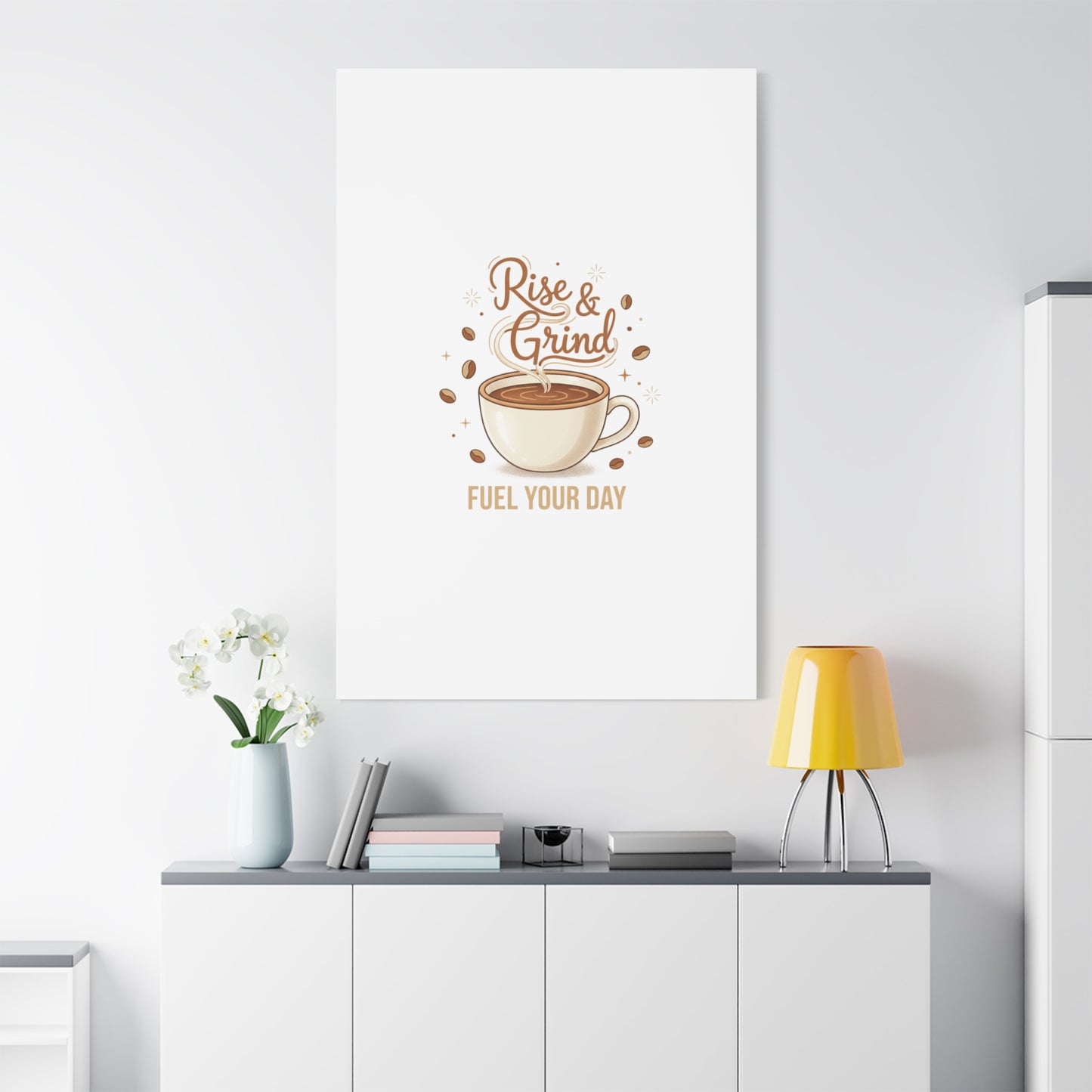 Rise & Grind Fuel Your Day Canvas, Coffee Caffeine Decor | Espresso Joke, Cafe Art