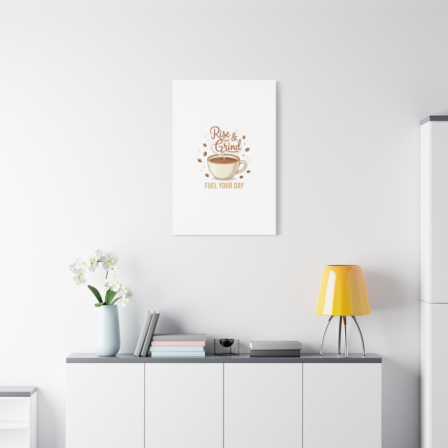 Rise & Grind Fuel Your Day Canvas, Coffee Caffeine Decor | Espresso Joke, Cafe Art