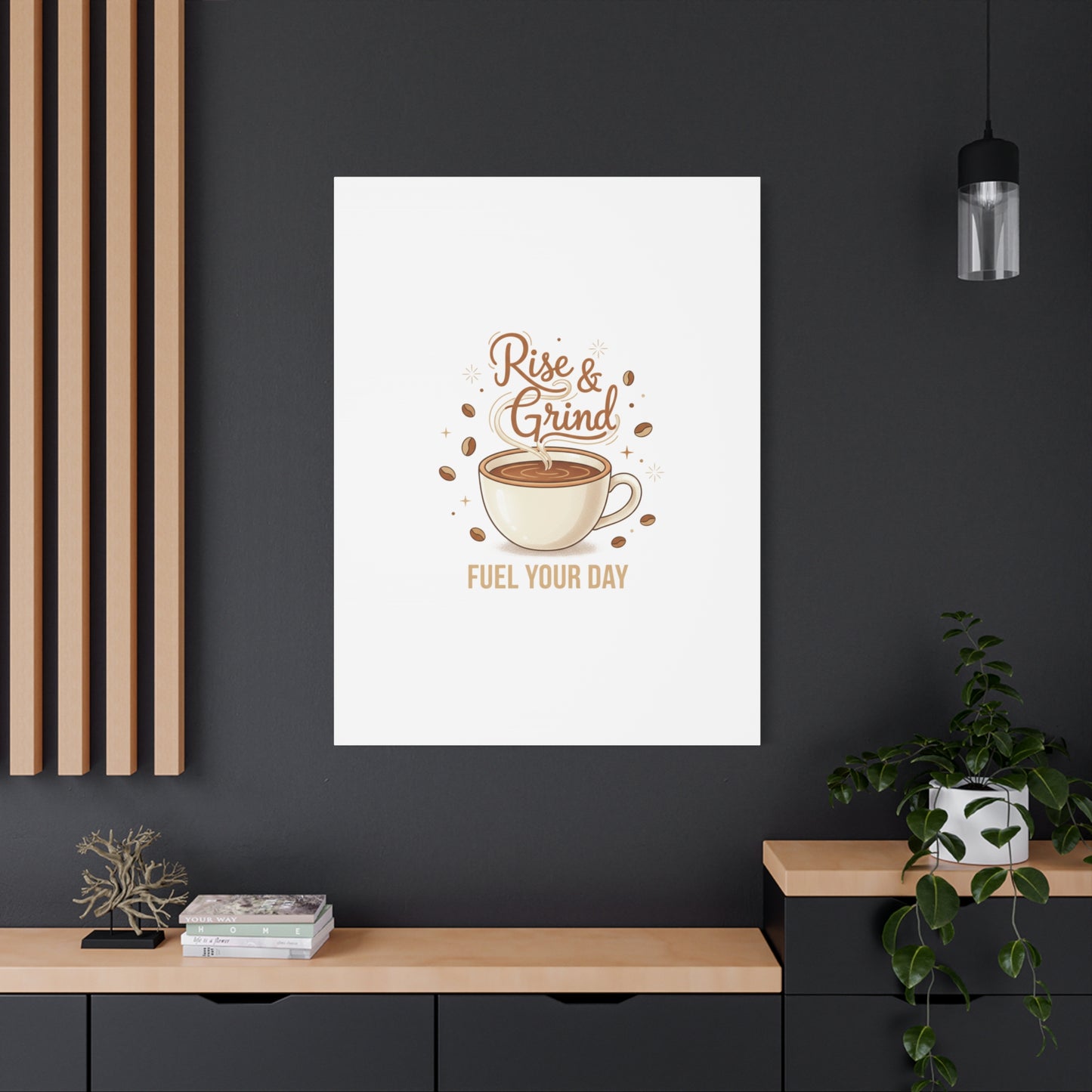 Rise & Grind Fuel Your Day Canvas, Coffee Caffeine Decor | Espresso Joke, Cafe Art