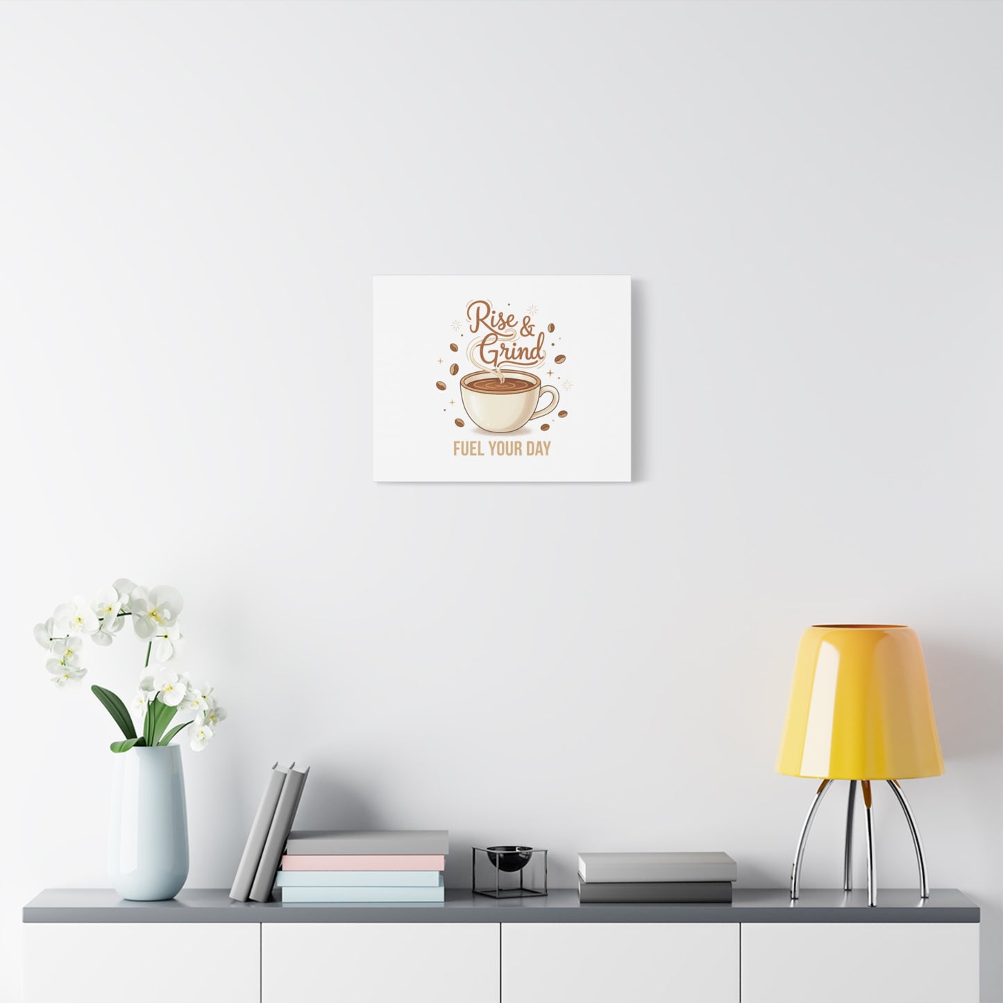 Rise & Grind Fuel Your Day Canvas, Coffee Caffeine Decor | Espresso Joke, Cafe Art