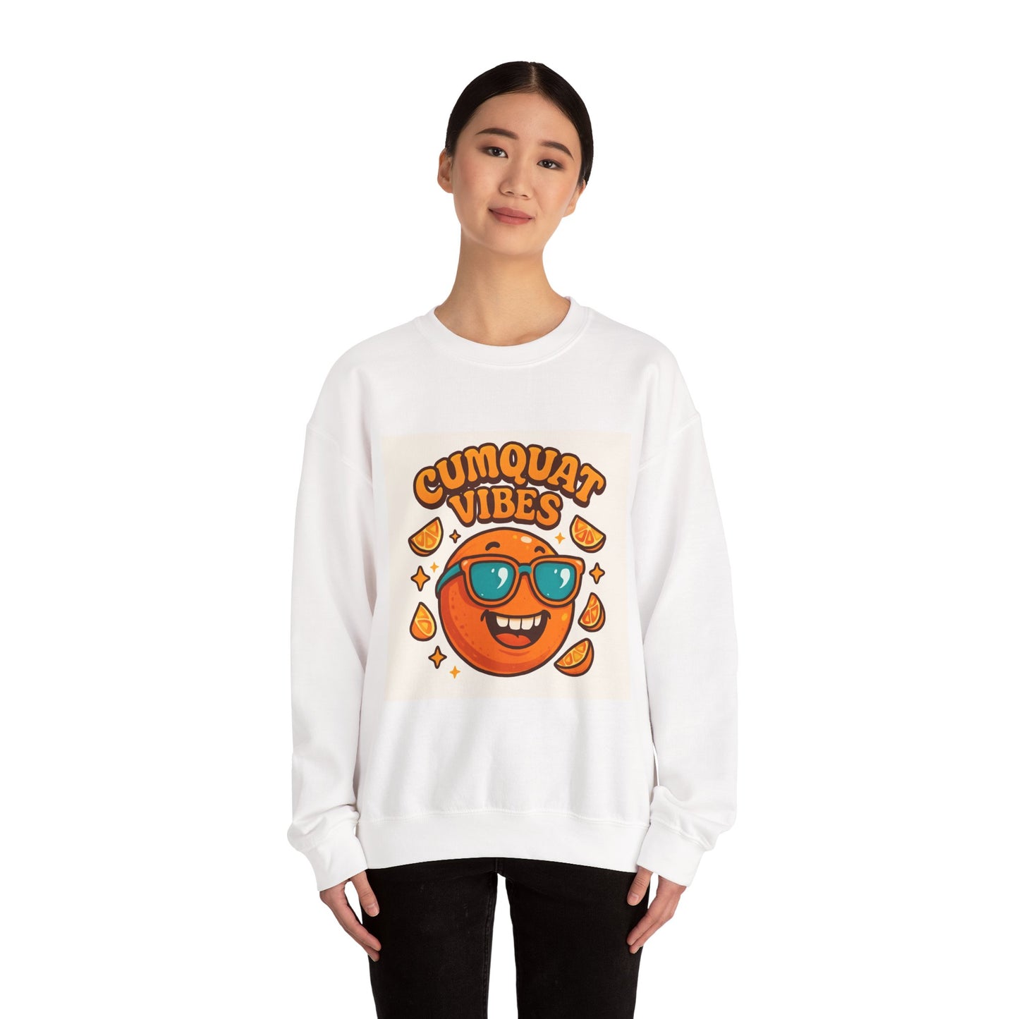 Sweatshirt — "Cumquat Vibes" Cute Sunglasses Orange Graphic Crewneck