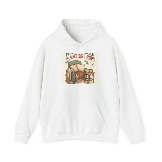 Cozy Reading Nook Hoodie — "When Anchor Drops" Vintage Book & Armchair Design