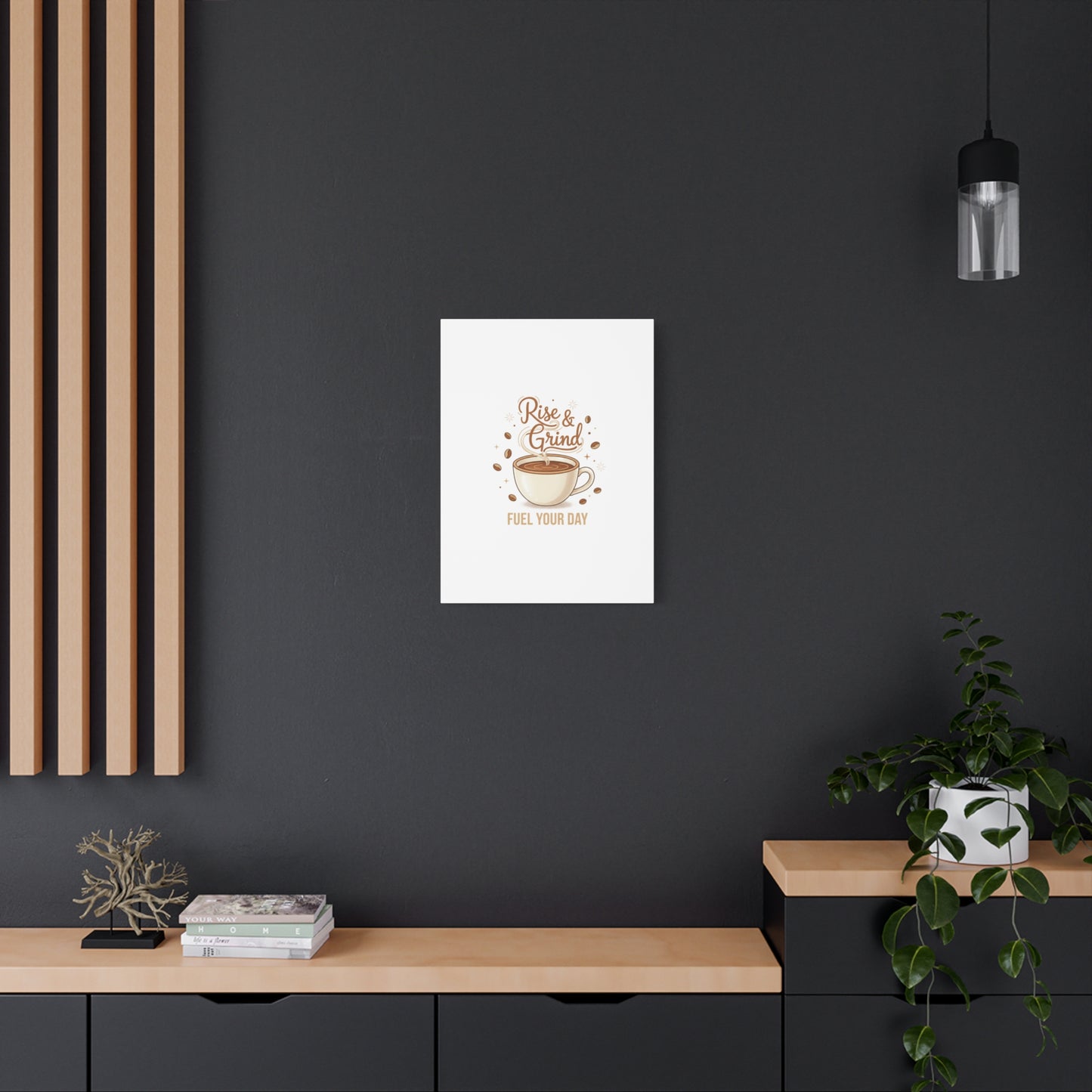 Rise & Grind Fuel Your Day Canvas, Coffee Caffeine Decor | Espresso Joke, Cafe Art
