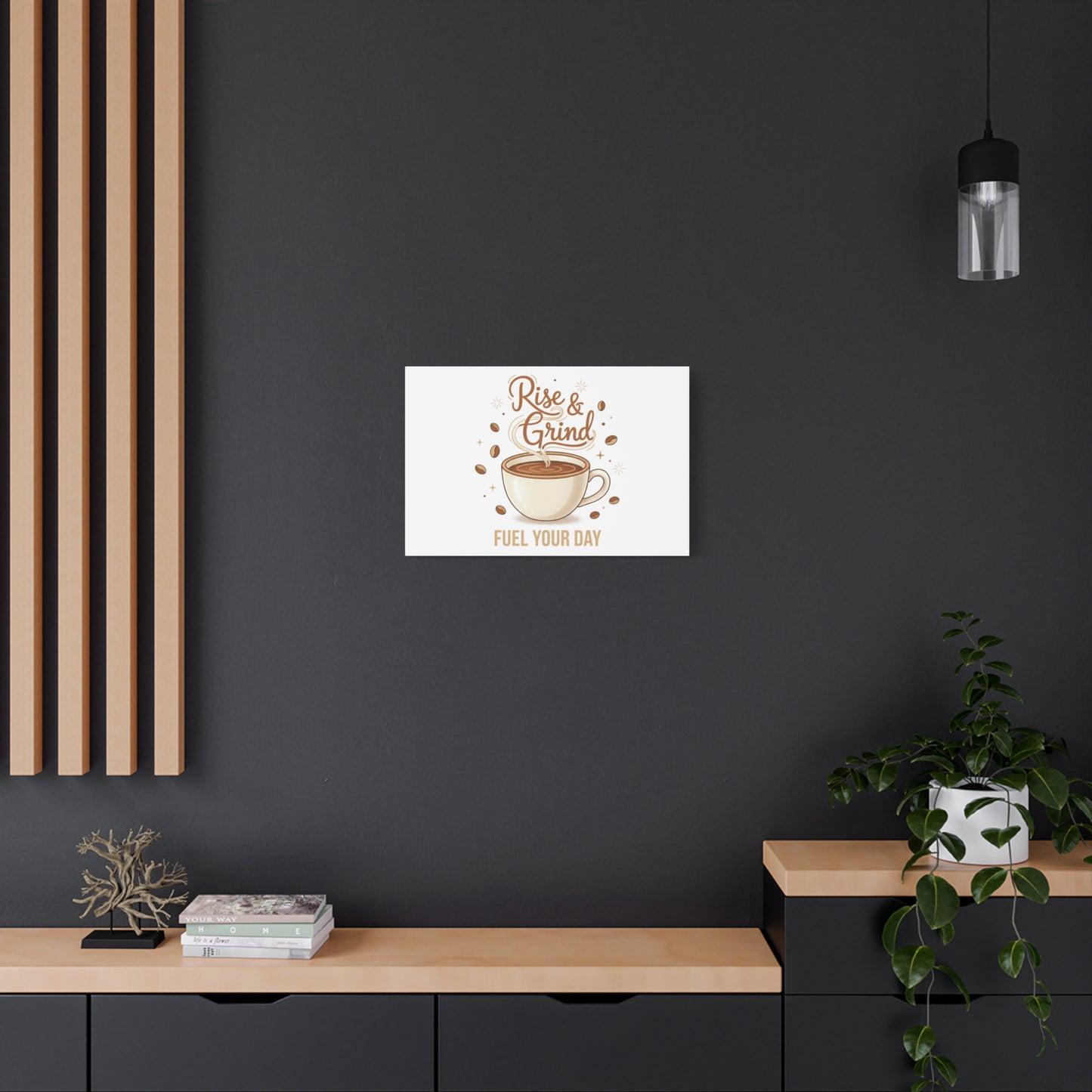 Rise & Grind Fuel Your Day Canvas, Coffee Caffeine Decor | Espresso Joke, Cafe Art
