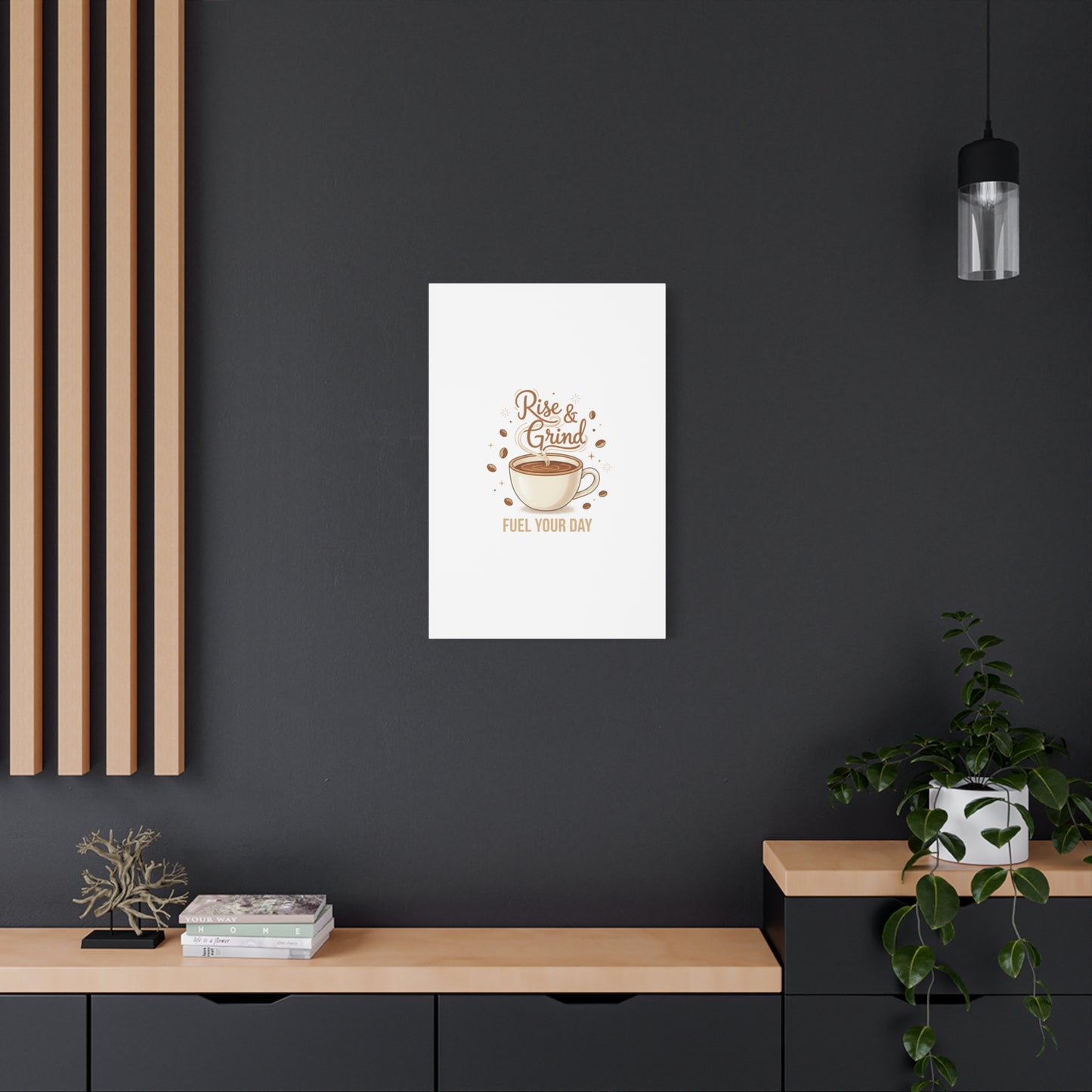 Rise & Grind Fuel Your Day Canvas, Coffee Caffeine Decor | Espresso Joke, Cafe Art