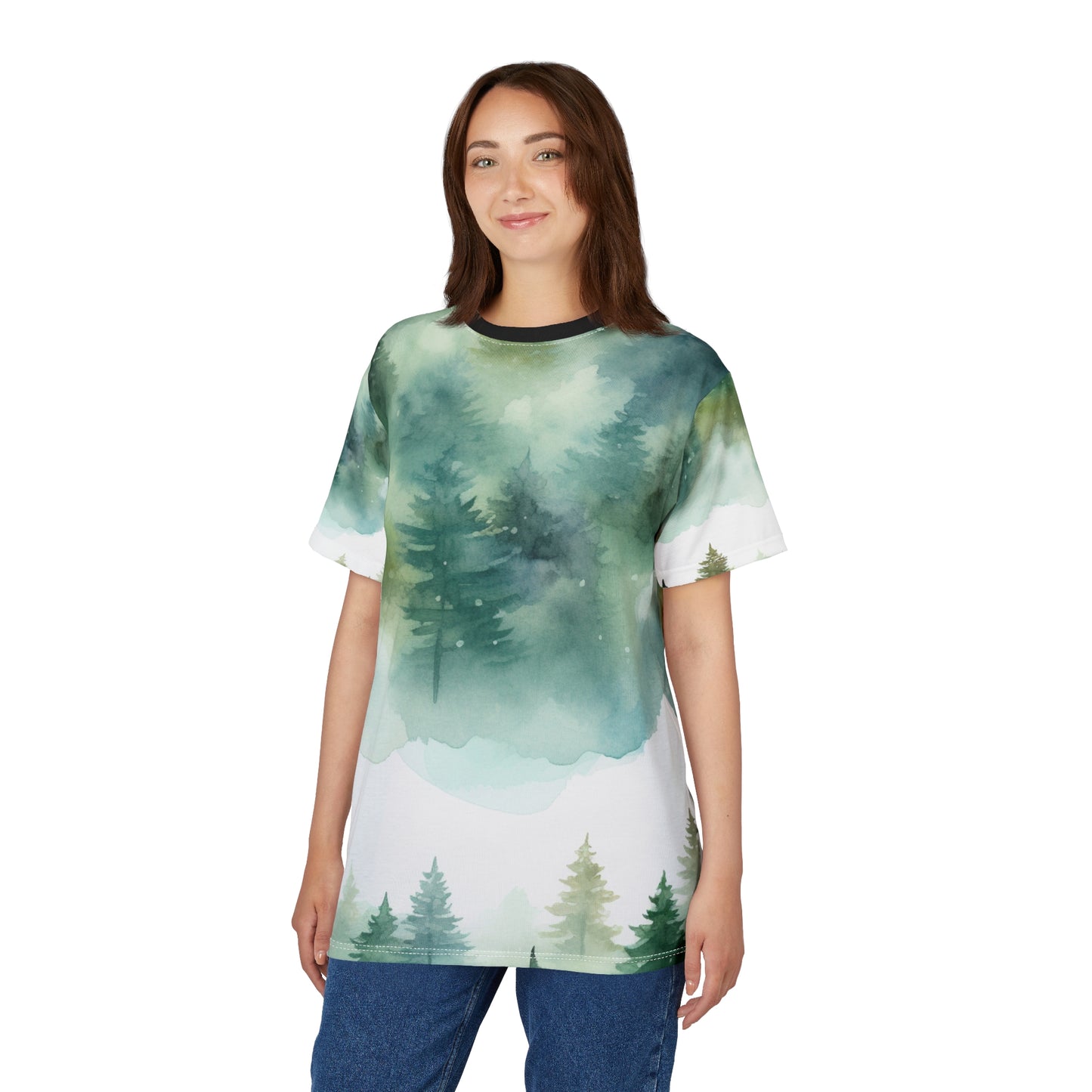 Watercolor Green Wash Tee — Lightweight Painterly Crew Shirt