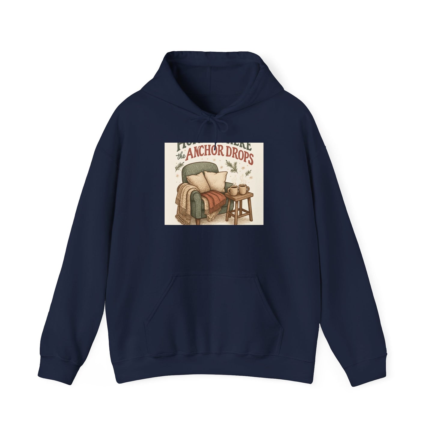 Cozy Reading Nook Hoodie — "When Anchor Drops" Vintage Book & Armchair Design