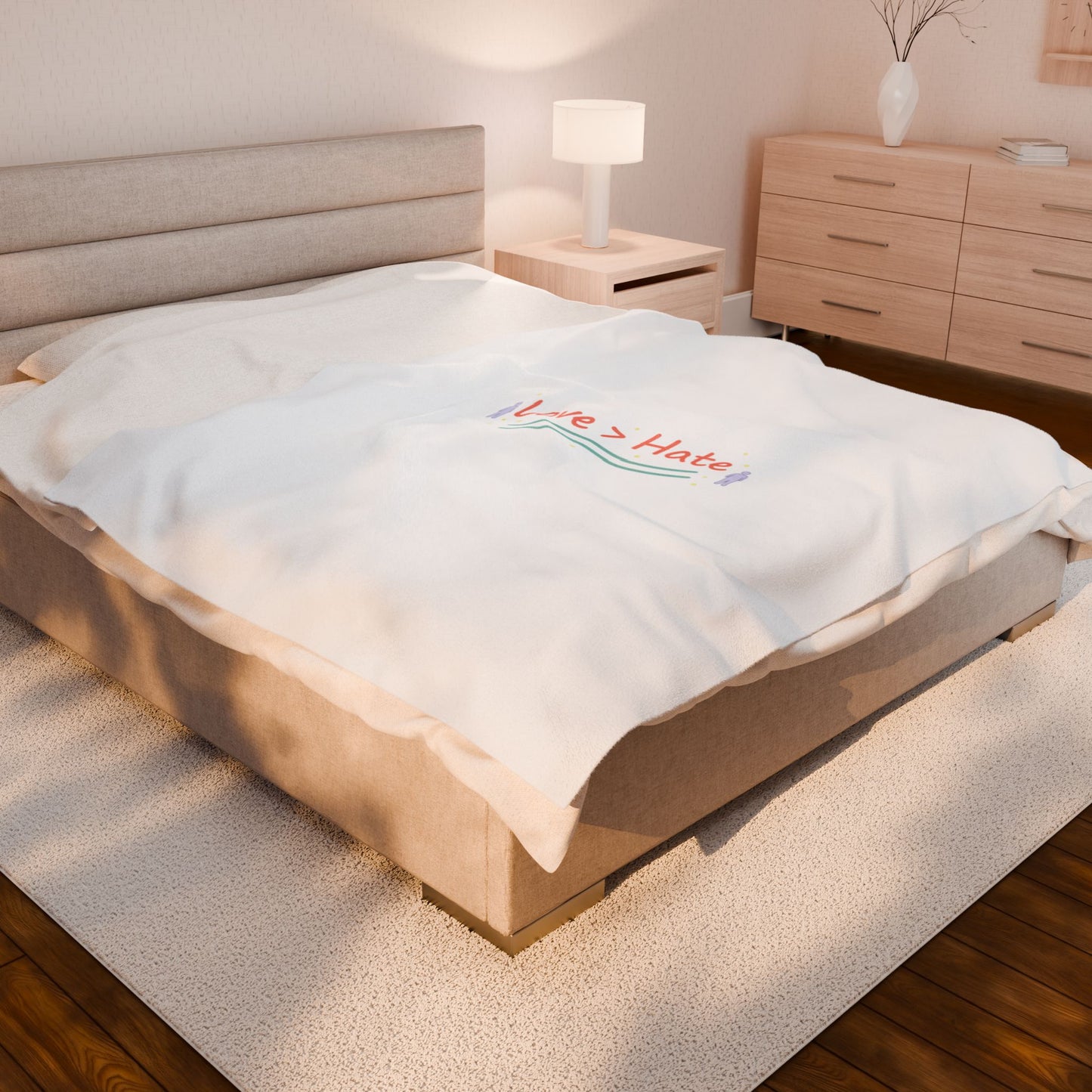 Love > Hate Blanket | Minimal vibes slogan, casual pastel typography