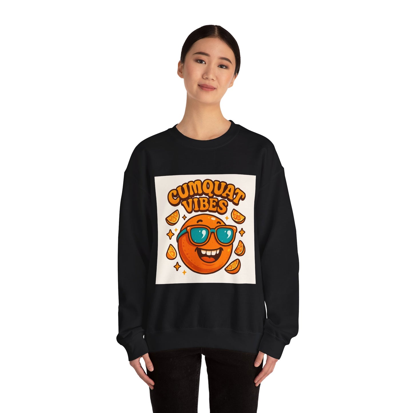 Sweatshirt — "Cumquat Vibes" Cute Sunglasses Orange Graphic Crewneck