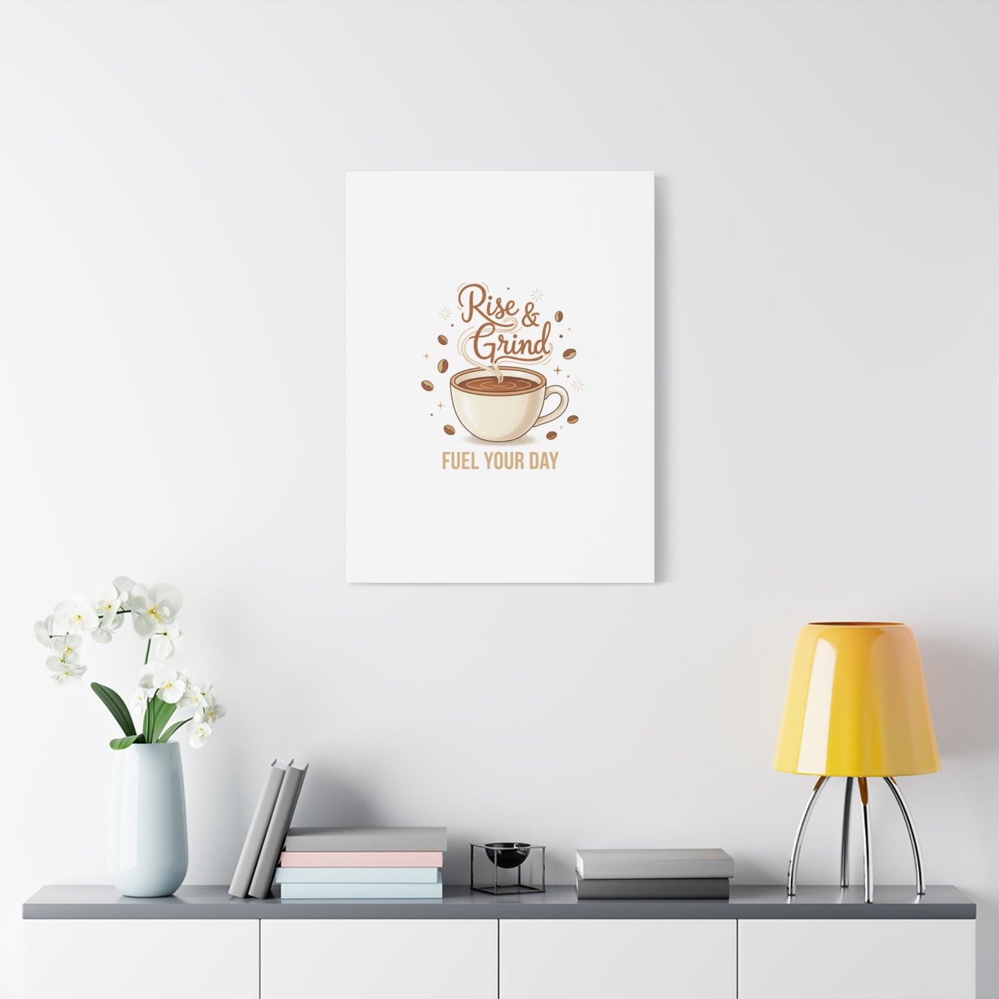 Rise & Grind Fuel Your Day Canvas, Coffee Caffeine Decor | Espresso Joke, Cafe Art