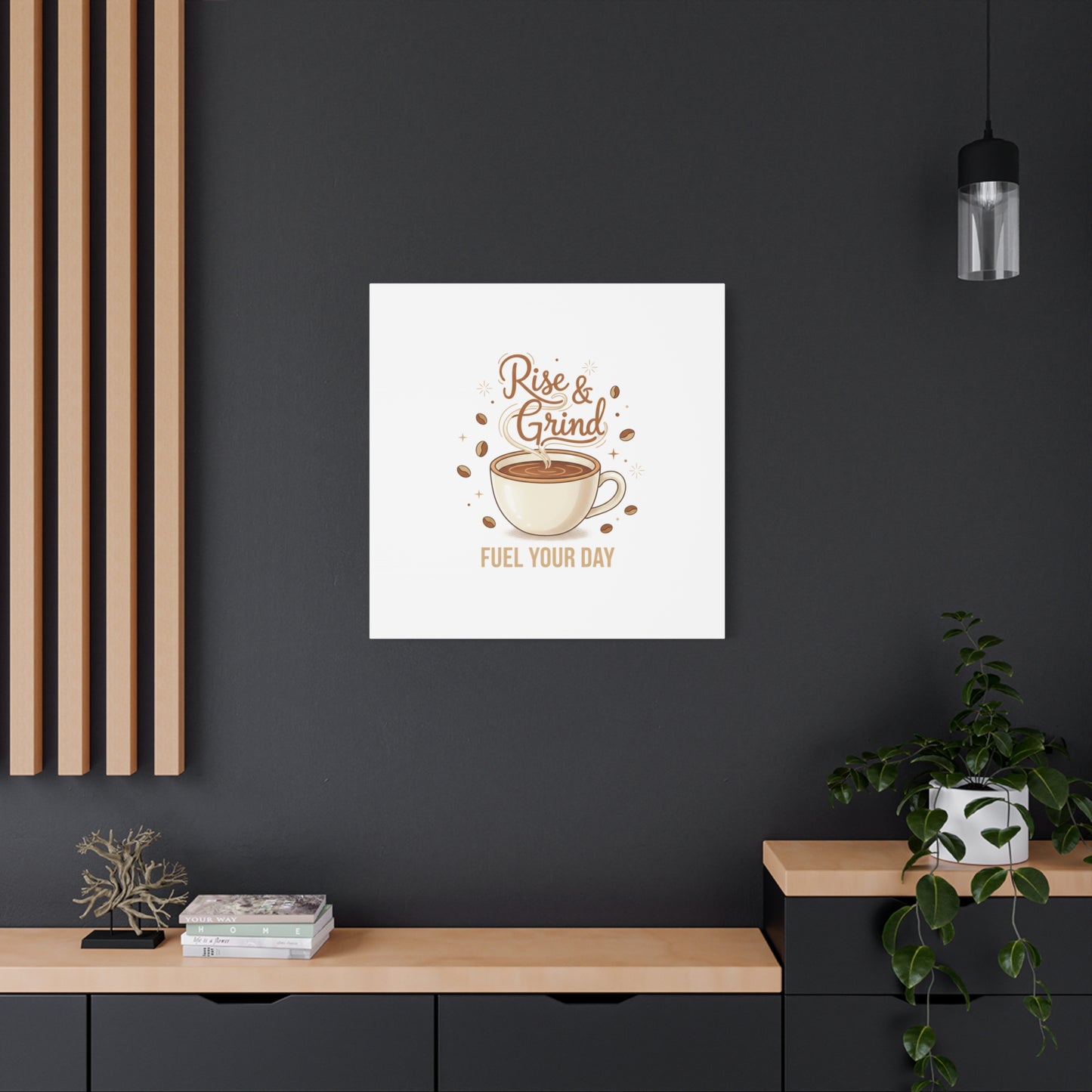 Rise & Grind Fuel Your Day Canvas, Coffee Caffeine Decor | Espresso Joke, Cafe Art