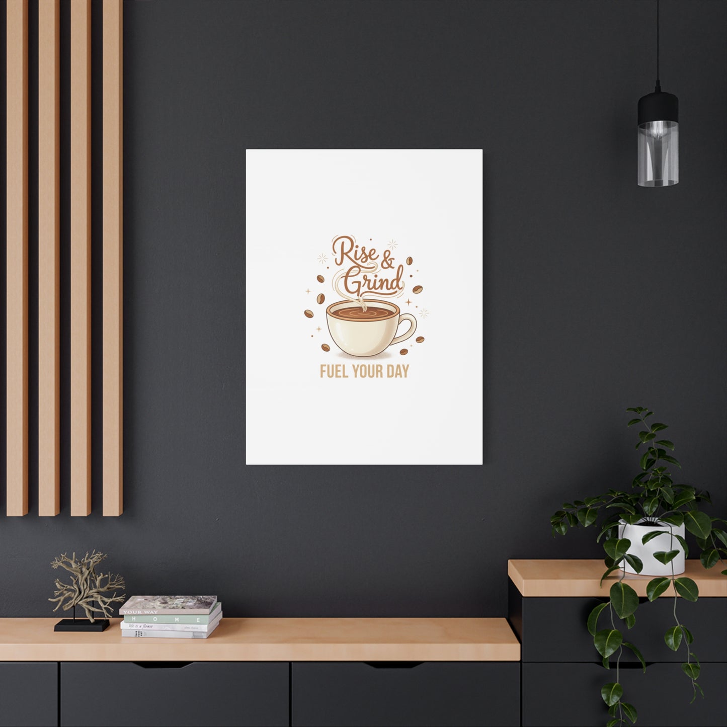 Rise & Grind Fuel Your Day Canvas, Coffee Caffeine Decor | Espresso Joke, Cafe Art