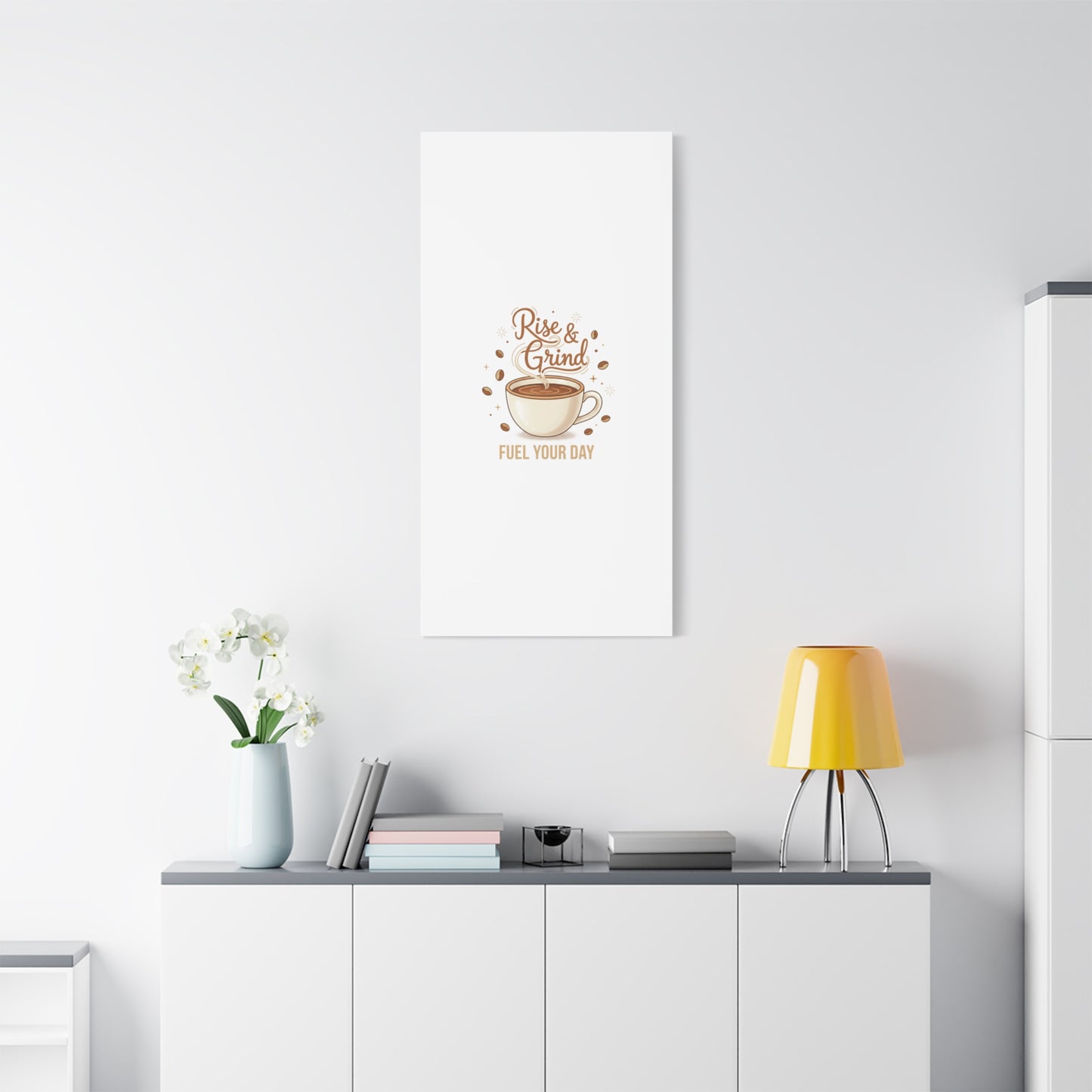 Rise & Grind Fuel Your Day Canvas, Coffee Caffeine Decor | Espresso Joke, Cafe Art