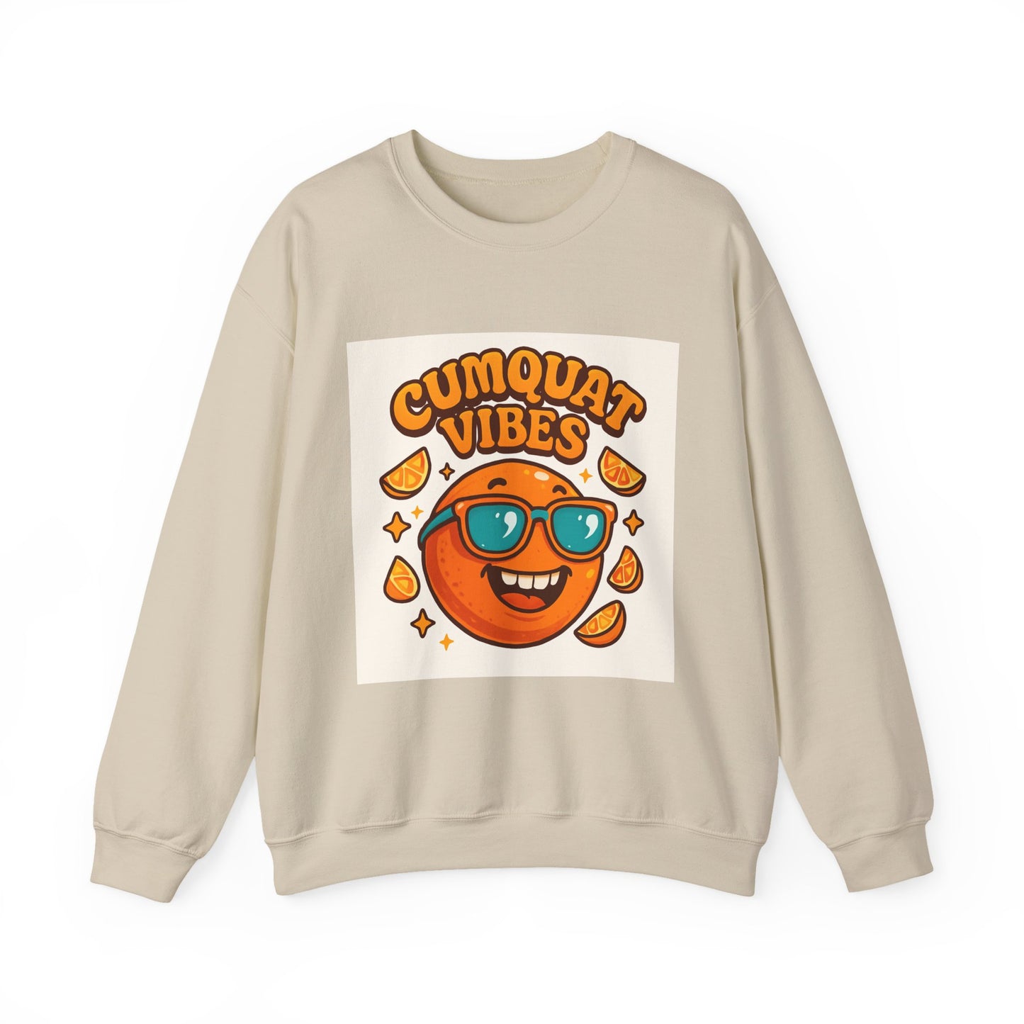 Sweatshirt — "Cumquat Vibes" Cute Sunglasses Orange Graphic Crewneck