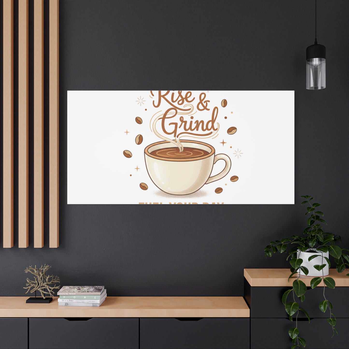 Rise & Grind Fuel Your Day Canvas, Coffee Caffeine Decor | Espresso Joke, Cafe Art