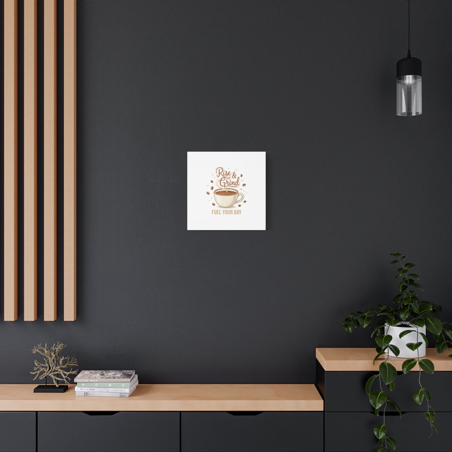Rise & Grind Fuel Your Day Canvas, Coffee Caffeine Decor | Espresso Joke, Cafe Art