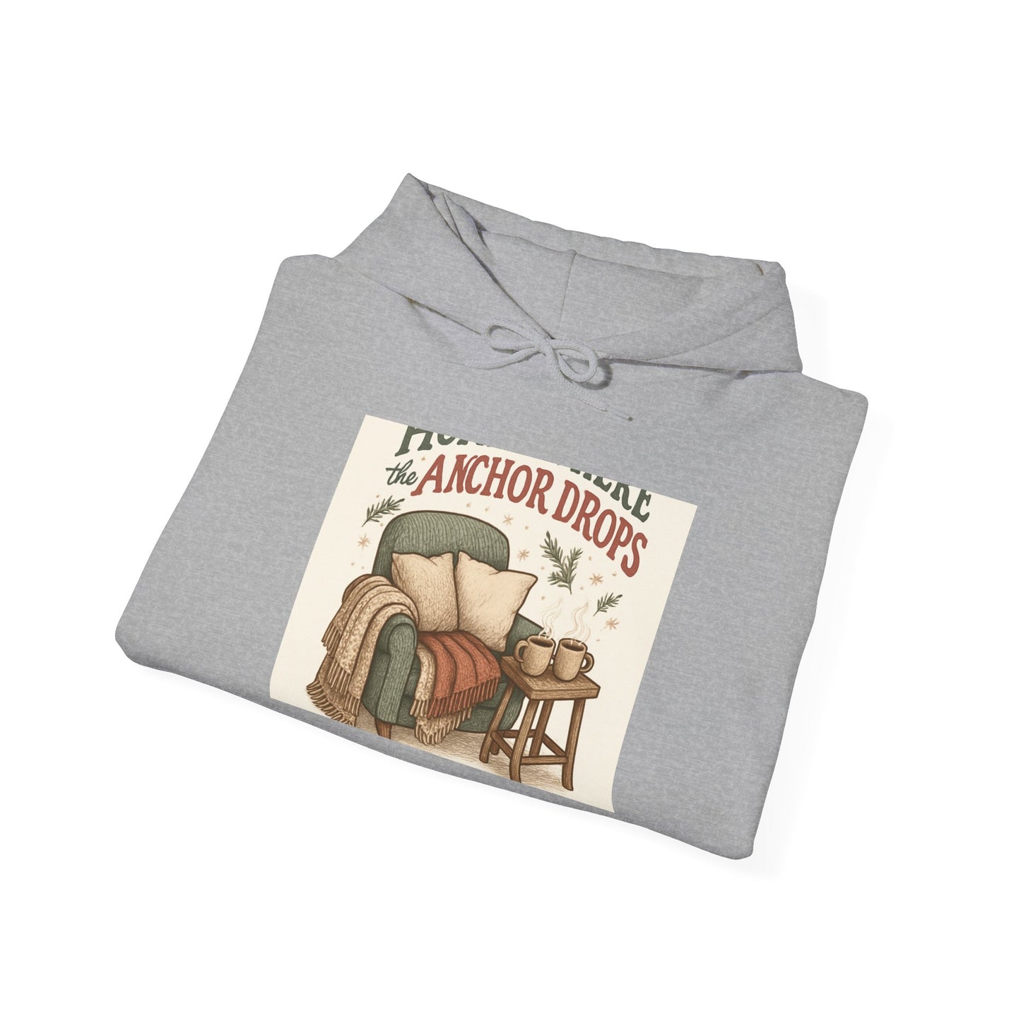 Cozy Reading Nook Hoodie — "When Anchor Drops" Vintage Book & Armchair Design