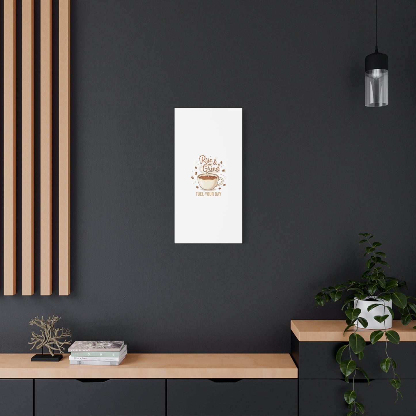 Rise & Grind Fuel Your Day Canvas, Coffee Caffeine Decor | Espresso Joke, Cafe Art