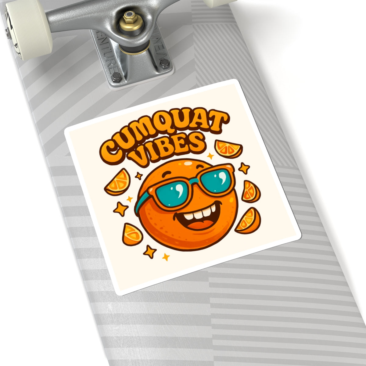 Cumquat Vibes Kiss-Cut Sticker — Retro Sunglasses Orange Fruit Decal