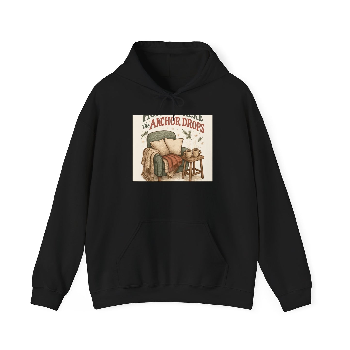 Cozy Reading Nook Hoodie — "When Anchor Drops" Vintage Book & Armchair Design