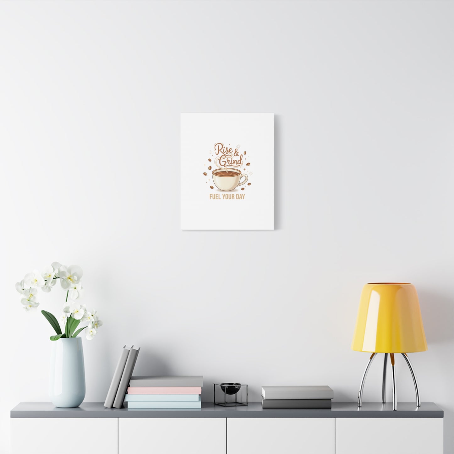 Rise & Grind Fuel Your Day Canvas, Coffee Caffeine Decor | Espresso Joke, Cafe Art