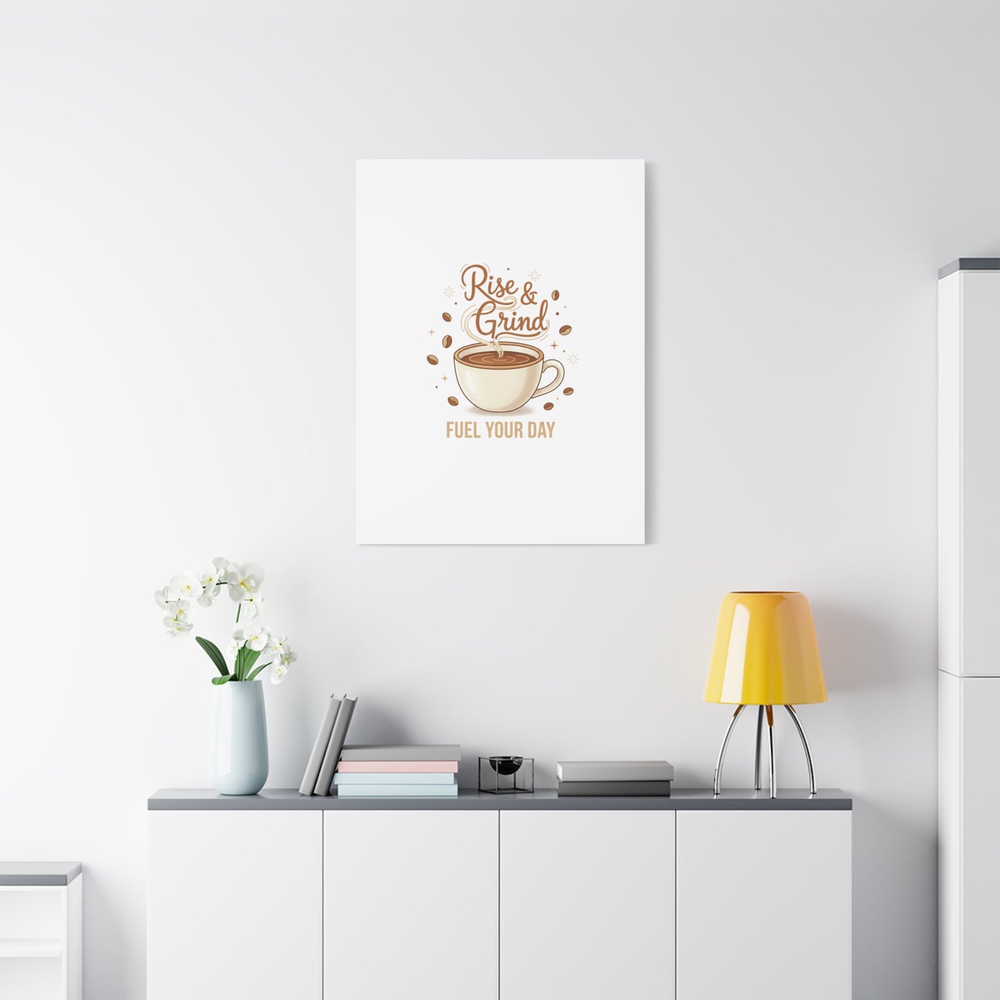 Rise & Grind Fuel Your Day Canvas, Coffee Caffeine Decor | Espresso Joke, Cafe Art