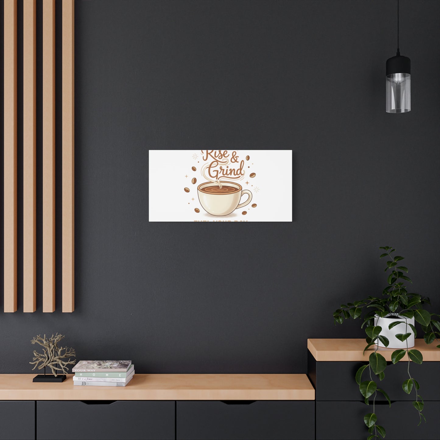 Rise & Grind Fuel Your Day Canvas, Coffee Caffeine Decor | Espresso Joke, Cafe Art