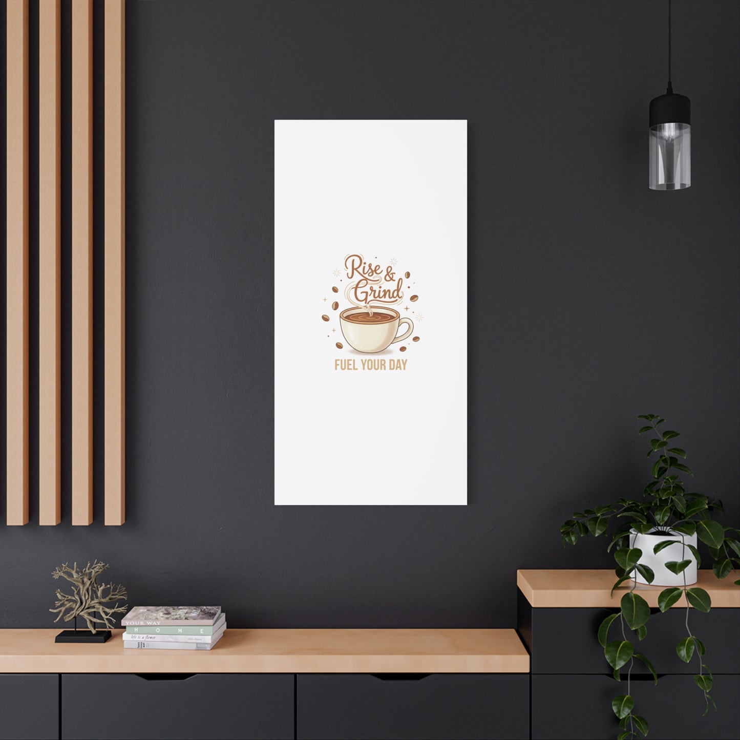 Rise & Grind Fuel Your Day Canvas, Coffee Caffeine Decor | Espresso Joke, Cafe Art