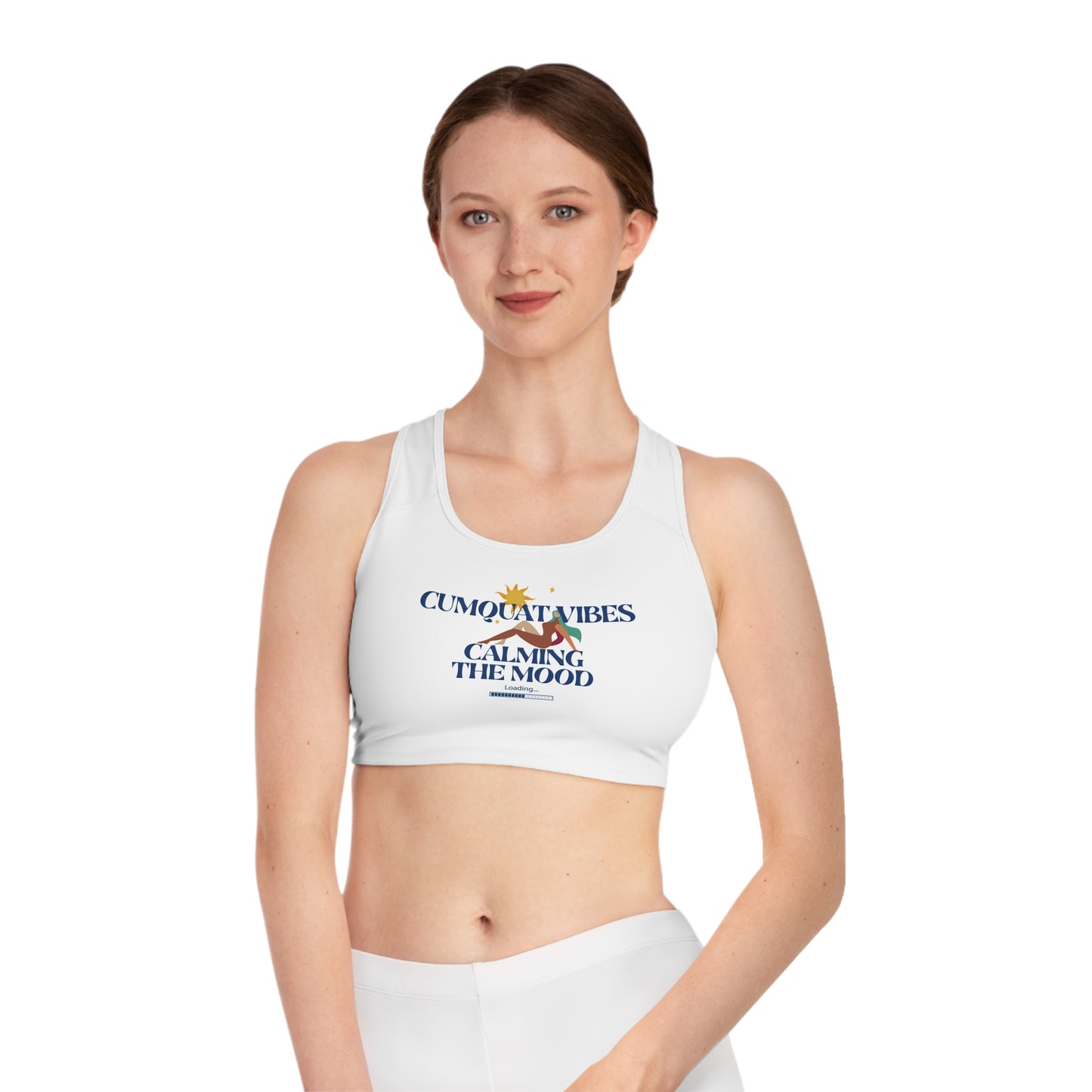 Sports Bra — Cumquat Vibes "Calming the Mood" Activewear (QR Back)