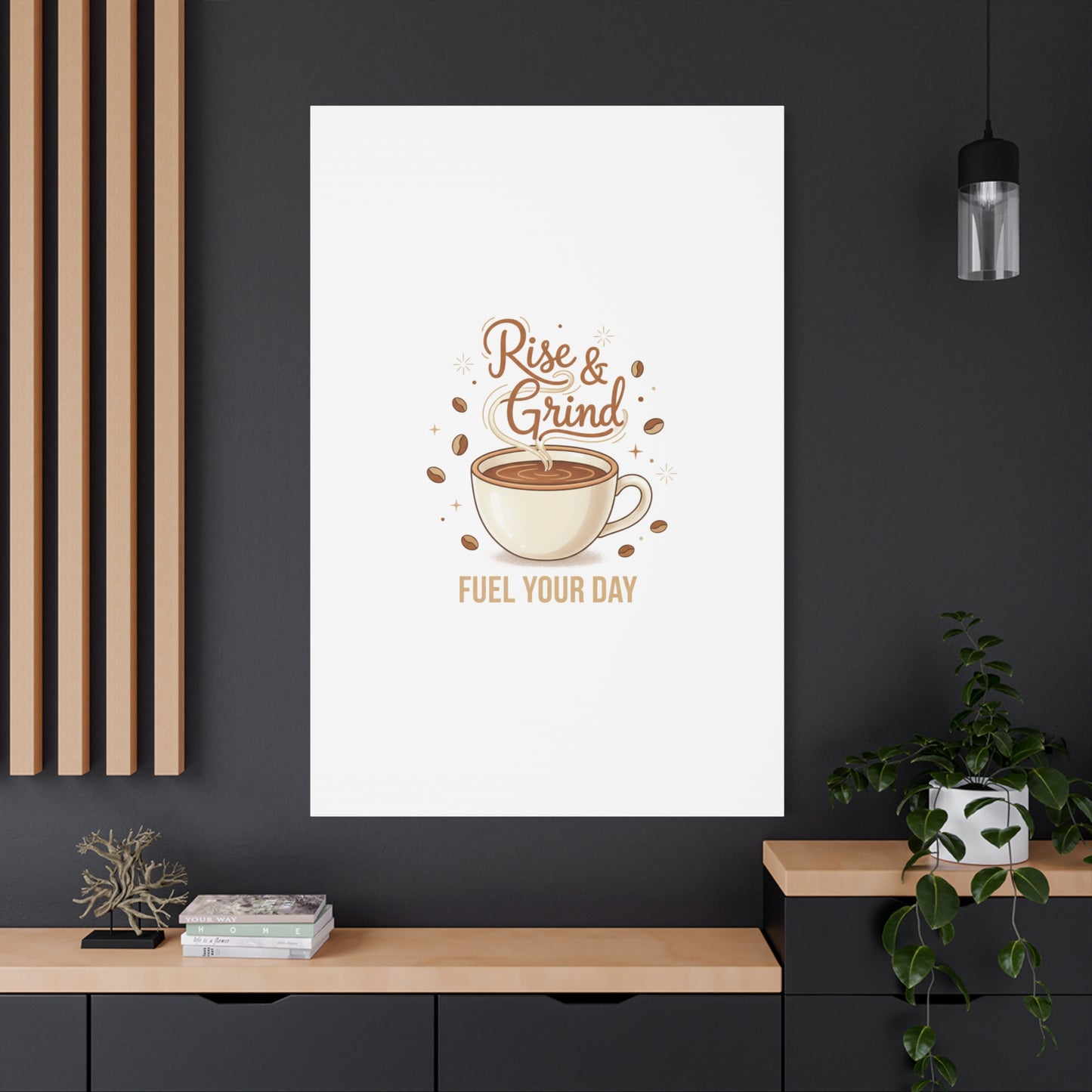 Rise & Grind Fuel Your Day Canvas, Coffee Caffeine Decor | Espresso Joke, Cafe Art