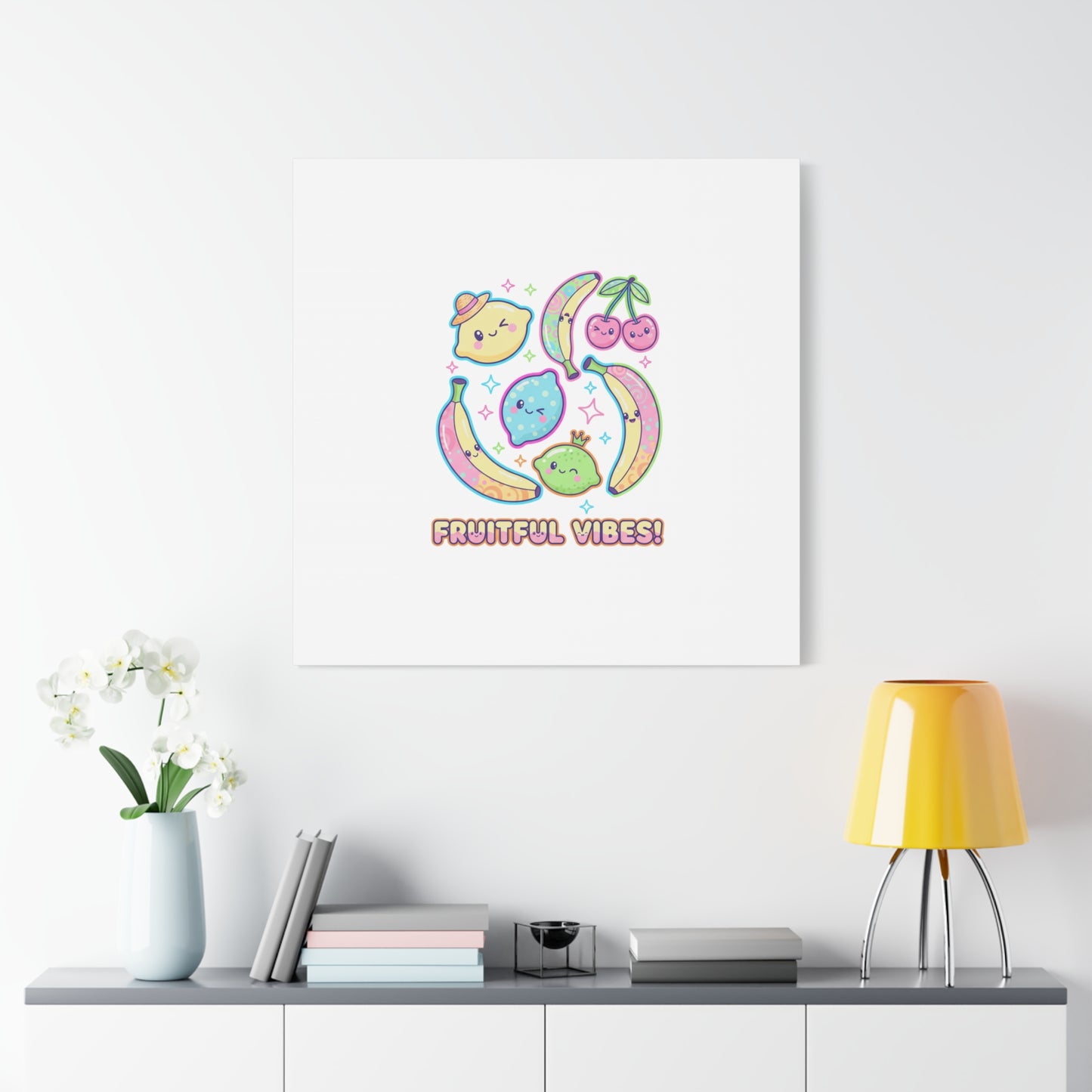 Fruitful Vibes Canvas, Pop Fruit Print | Banana Cherry Citrus Art