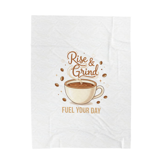 Rise & Grind Coffee Illustration Velveteen Blanket | caffeine design