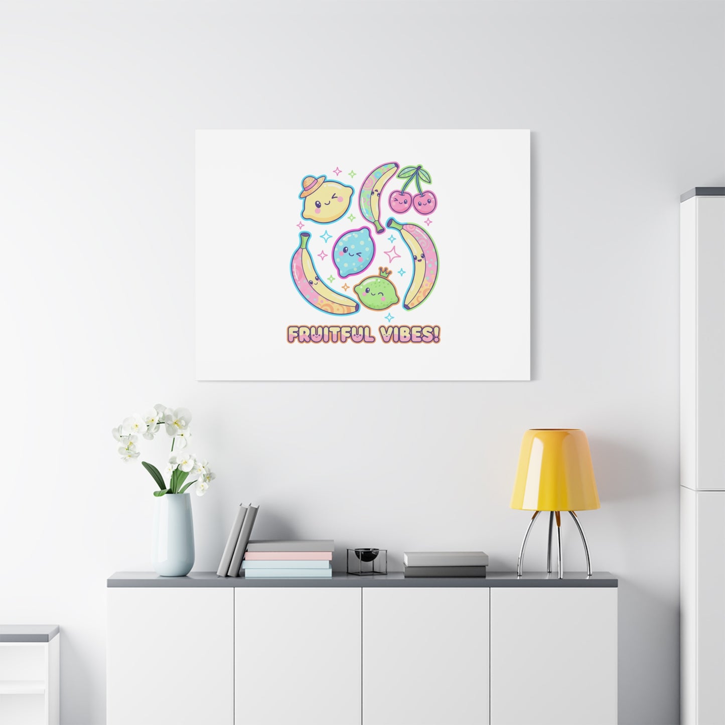 Fruitful Vibes Canvas, Pop Fruit Print | Banana Cherry Citrus Art