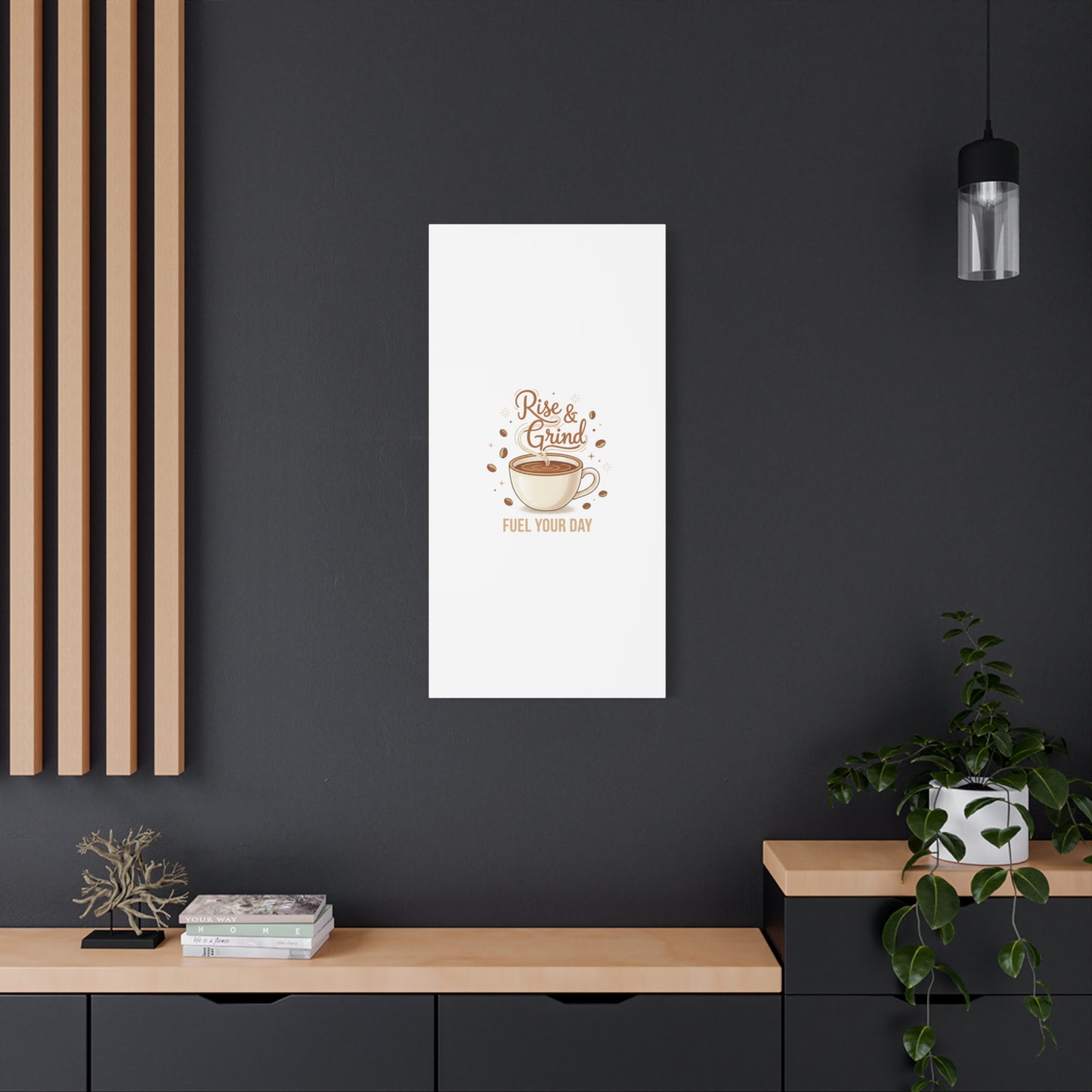 Rise & Grind Fuel Your Day Canvas, Coffee Caffeine Decor | Espresso Joke, Cafe Art