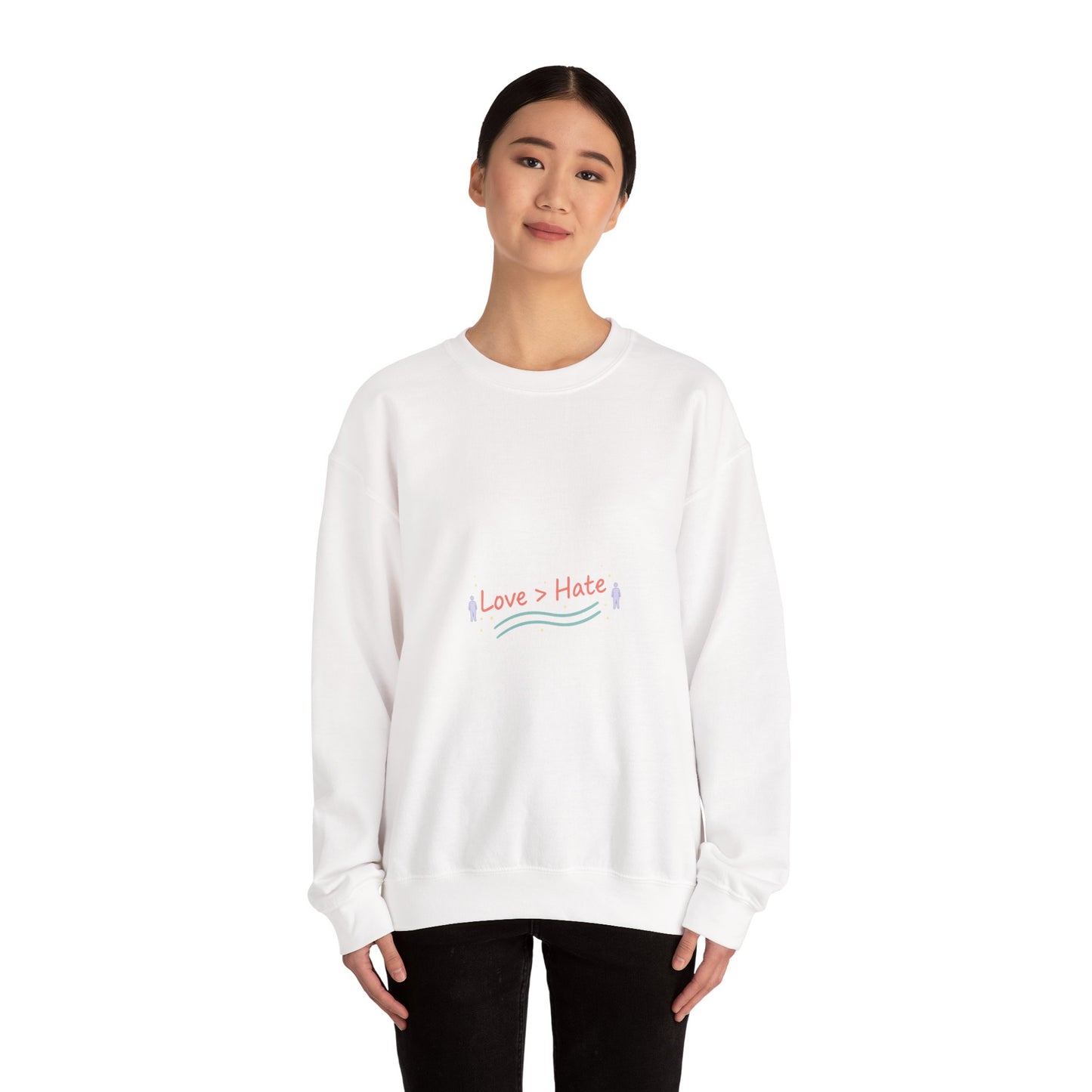 Love > Hate Crewneck Sweatshirt | minimal vibes slogan, casual mood design
