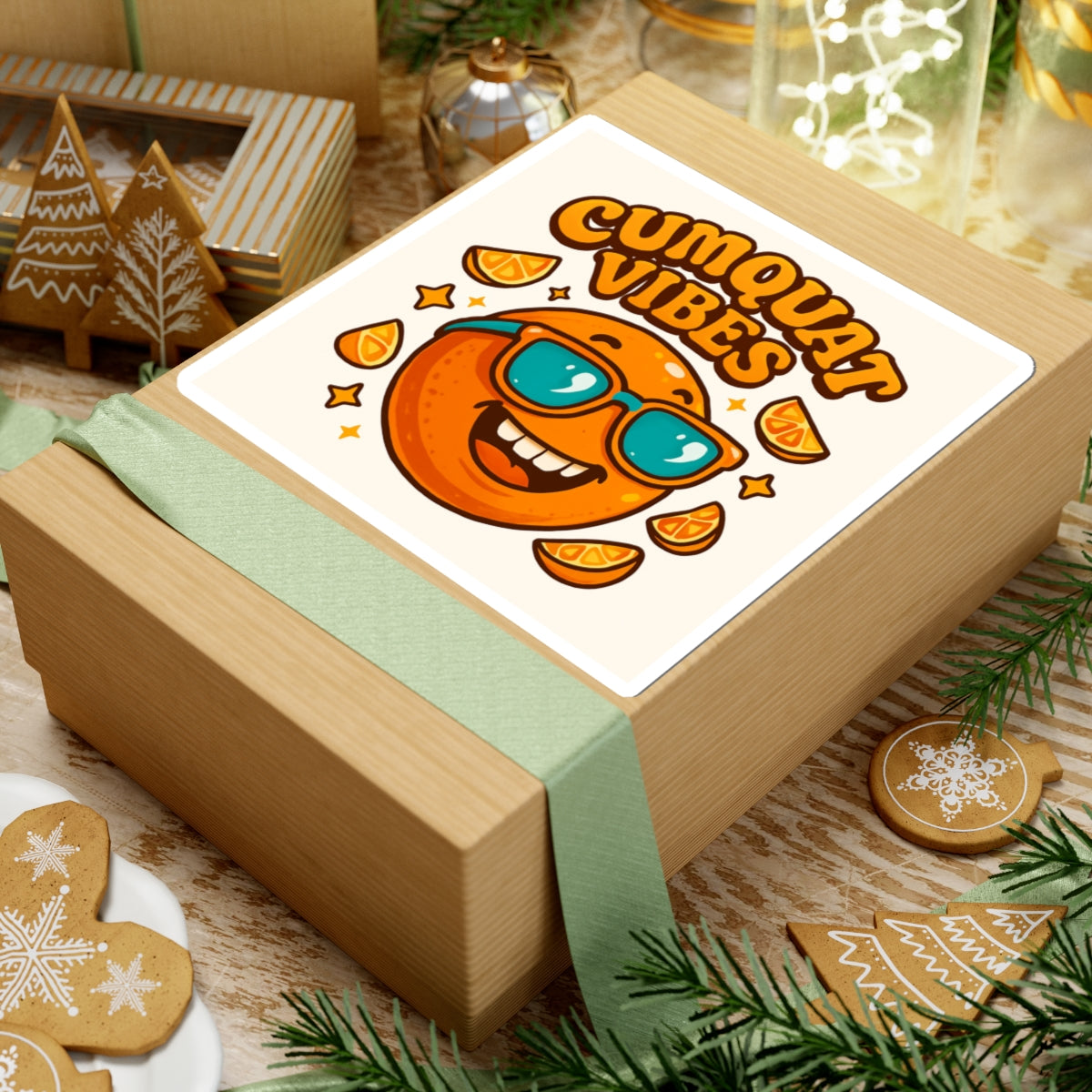 Cumquat Vibes Kiss-Cut Sticker — Retro Sunglasses Orange Fruit Decal