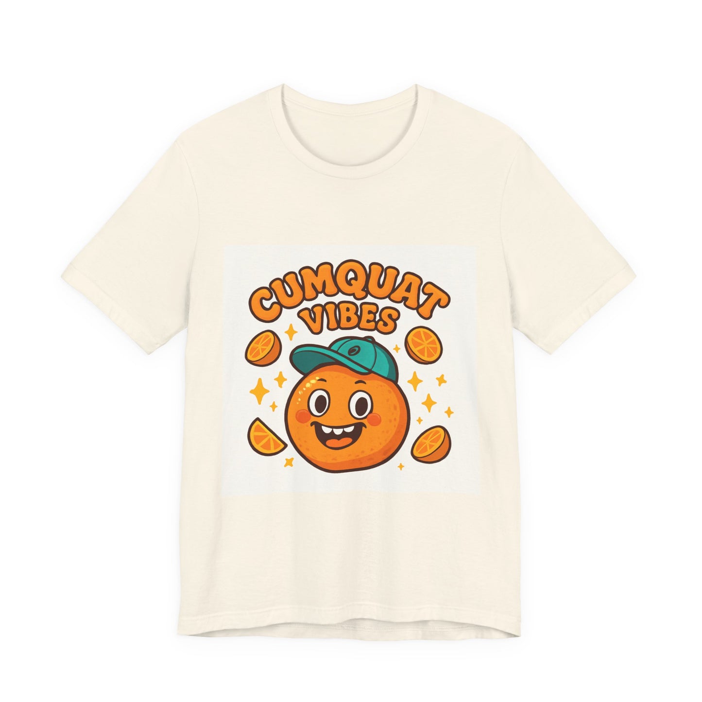 Citrus Cartoon Tee — "Cumquat Vibes" Funny Fruit Graphic T-Shirt