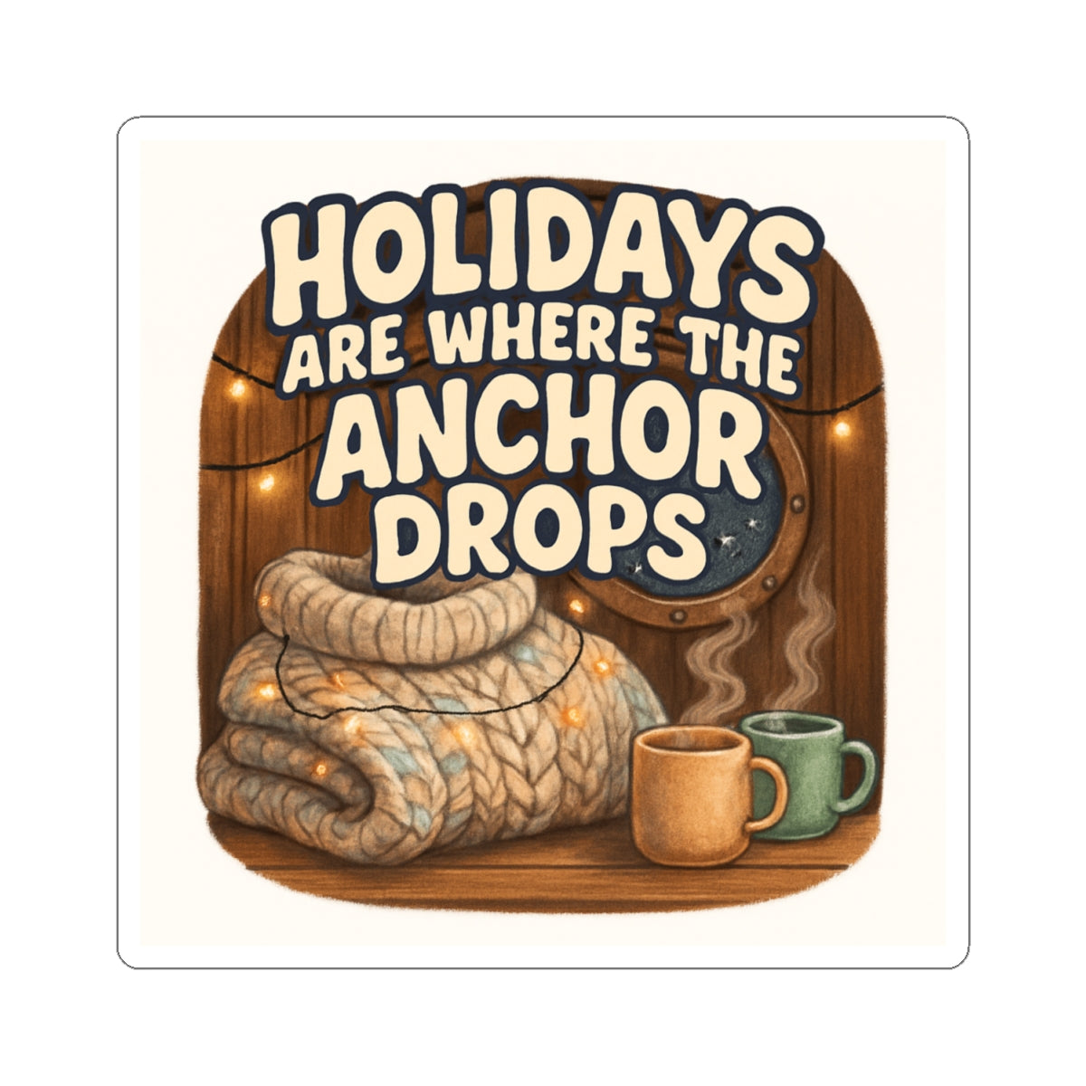 Sticker — “Holidays Are Where the Anchor Drops” Cozy Nautical Sticker