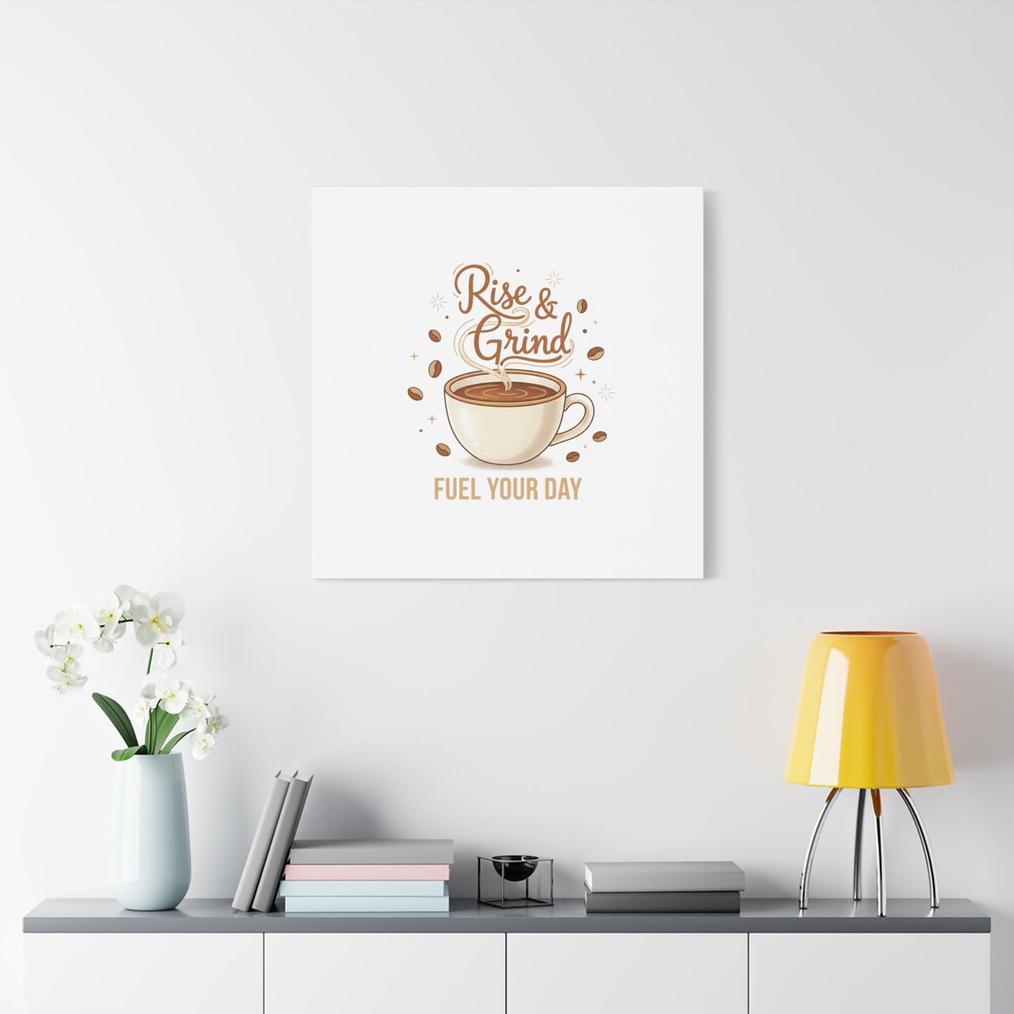 Rise & Grind Fuel Your Day Canvas, Coffee Caffeine Decor | Espresso Joke, Cafe Art